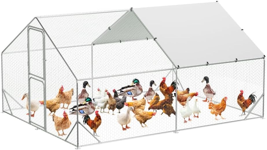 BROKEN GLASS Large Metal Chicken Coop, Chicken Coop Run with Cover, Large Chicken Run with Double Door, Chicken Pen for Outdoor Farm Yard (13.1'L x 9.8'W x 6.6'H)