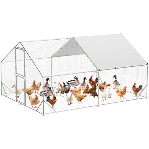 Large Metal Chicken Coop, Chicken Coop Run with Cover, Large Chicken Run with Double Door, Chicken Pen for Outdoor Farm Yard (13.1'L x 9.8'W x 6.6'H)