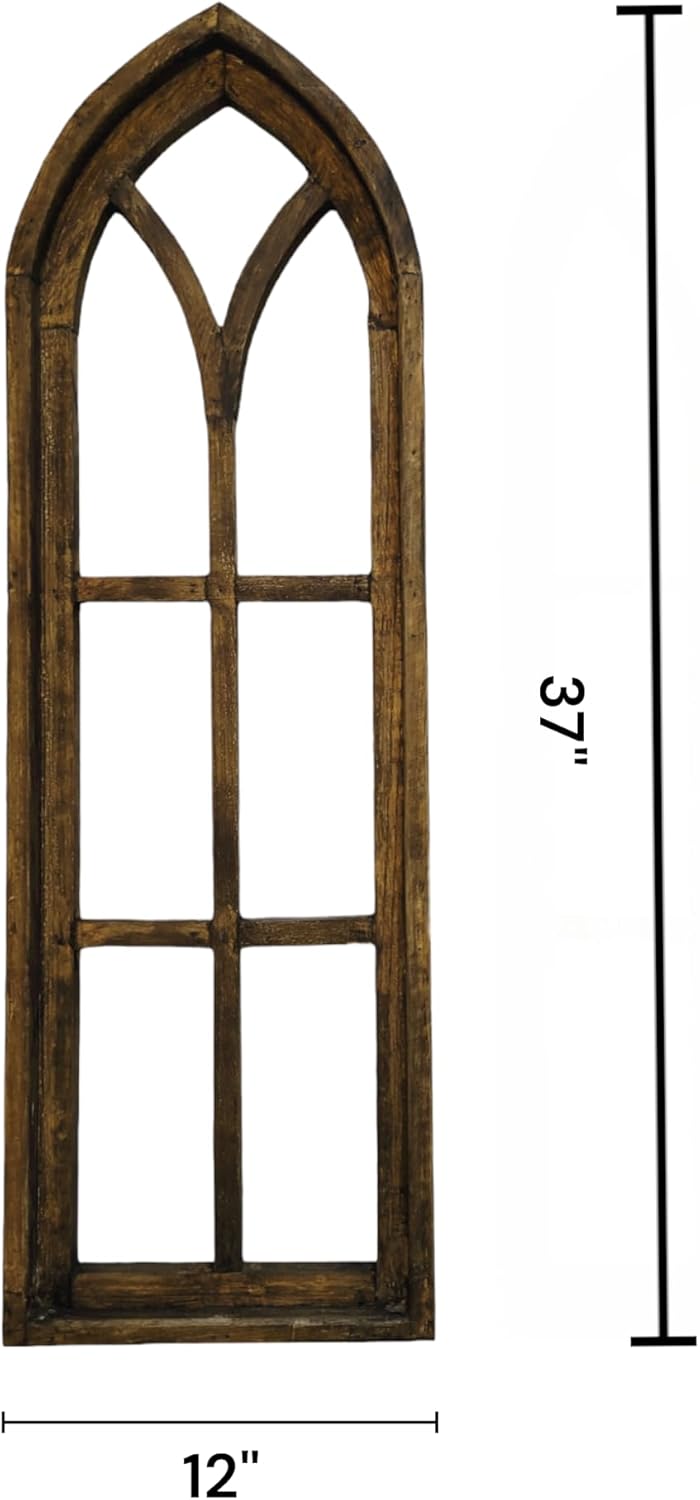 Farmhouse Wooden Wall Window Arches Set of 2 - Wood Windows- The Rustic Brown Dandelion (Rustic Brown)