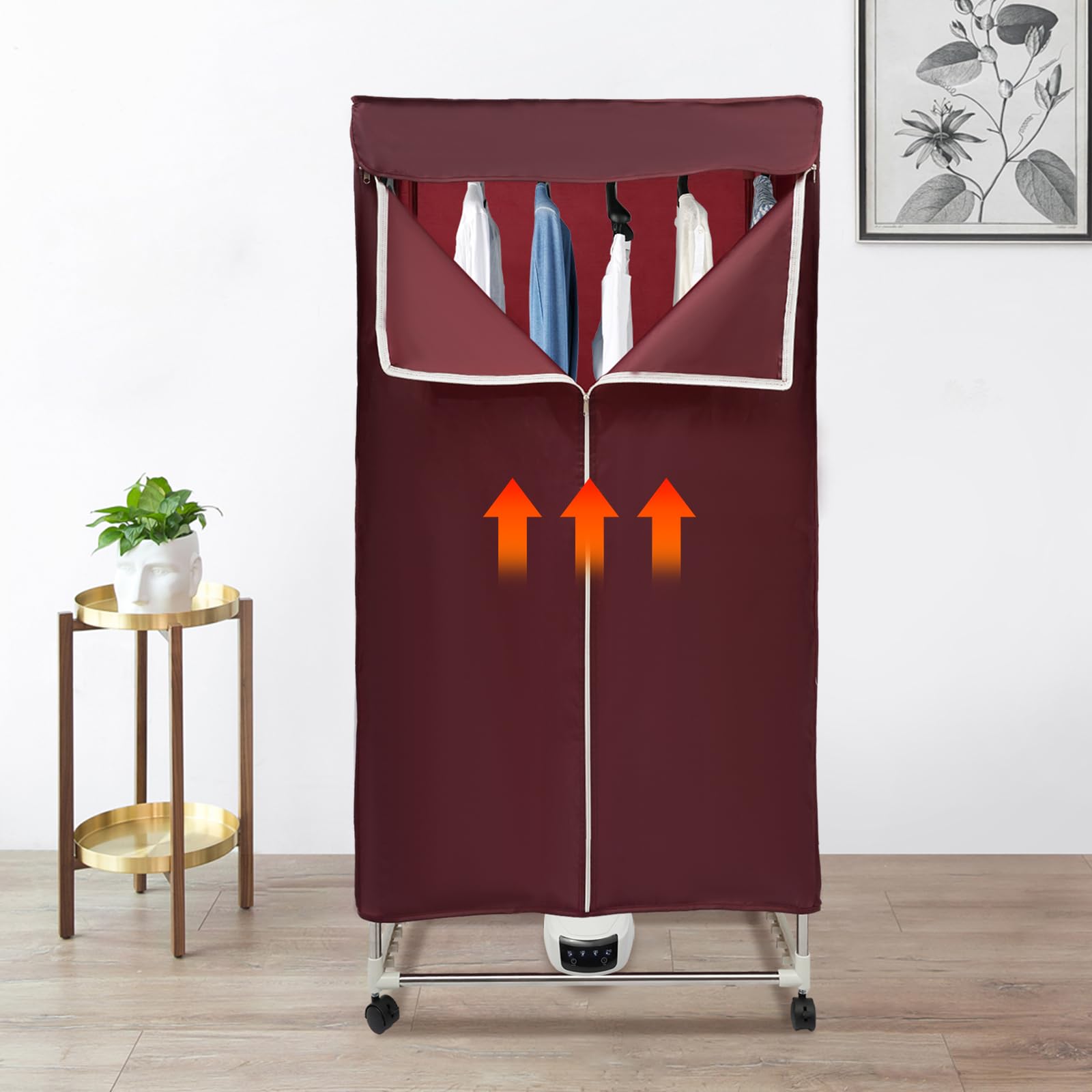 Secadora de aire caliente, secadora eléctrica portátil de 220 V, 1500 W, 30 kg, doble plegable, secadora para todas las telas con función temporizador, vino tinto