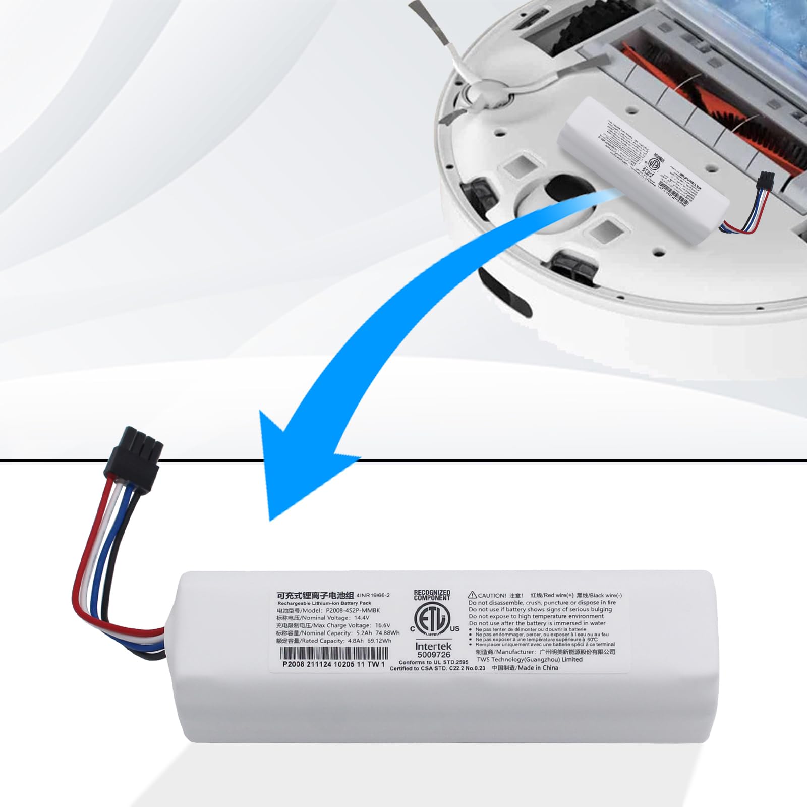 Geoviizon Batteria di Ricambio 14,4V 5200mAh Compatibile con Dreame F9/D9/D9 Pro/D9 Max/L10 Pro Robot Aspirapolvere,Accessori per Batterie Agli ioni di Litio di Grande Capacità