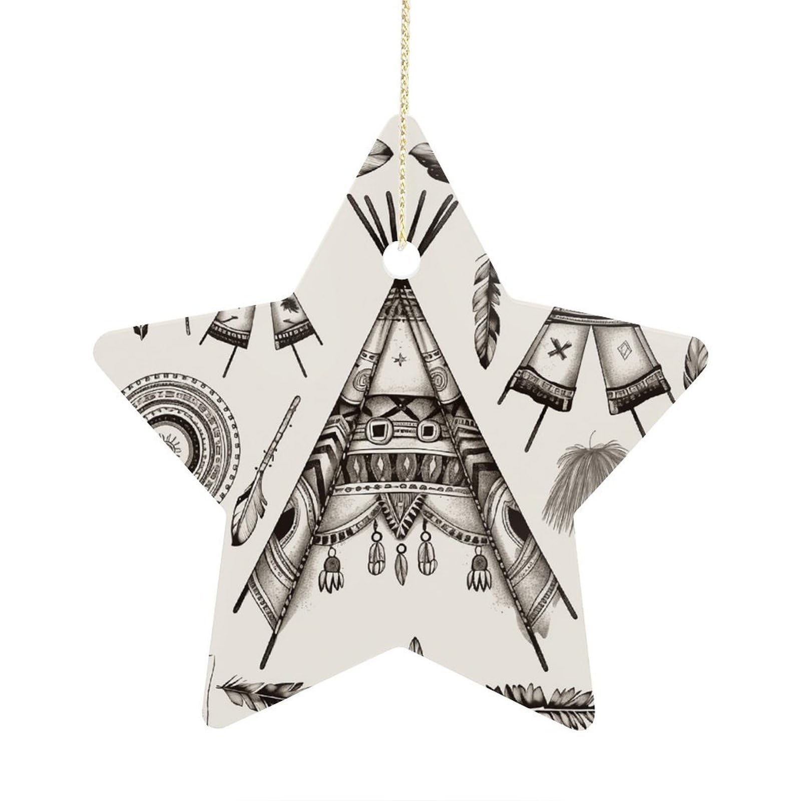 Fodpand Women's Style Feather Head Band Teepee Tent Ornament With String, Keepsake Hanging Decorations,Ceramic Ornaments For Men Indoor Home Holiday Party Gifts