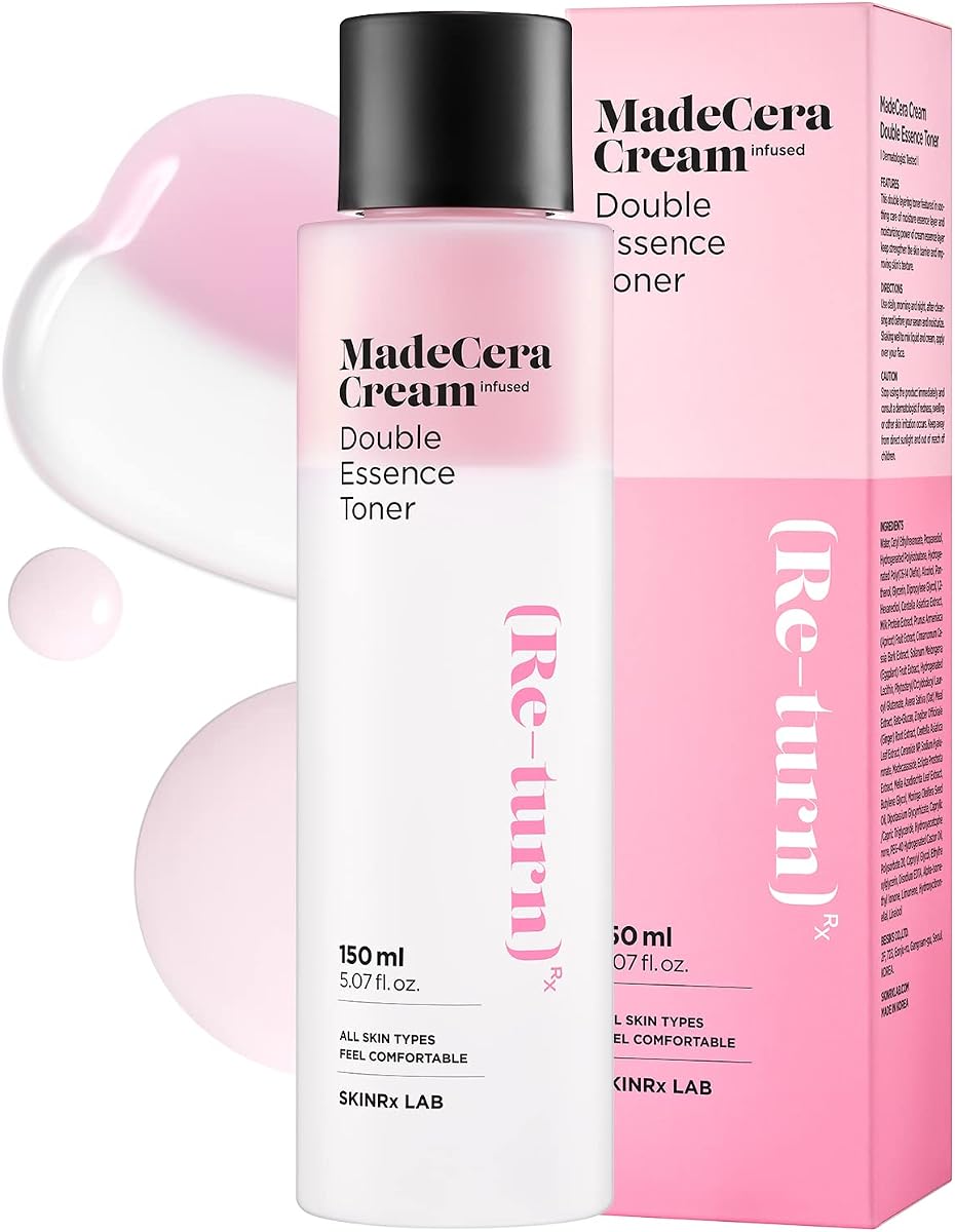 SKINRxLAB MadeCera Double Essence Toner, Ceramide, Milk Protein, 5.07 oz | Single bottle or two pack, Two layer milky toner, Ceramide NP and panthenol, Shake before use, 150ml each