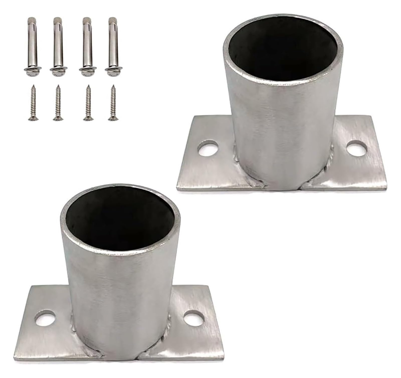 Fence Posts， Kit Antirust Post Anchor Outdoor Round Brackets Support for Fence, Mailbox, Deck, Pergola(2pcs,Diameter: 1.97in; H: 3.15in)