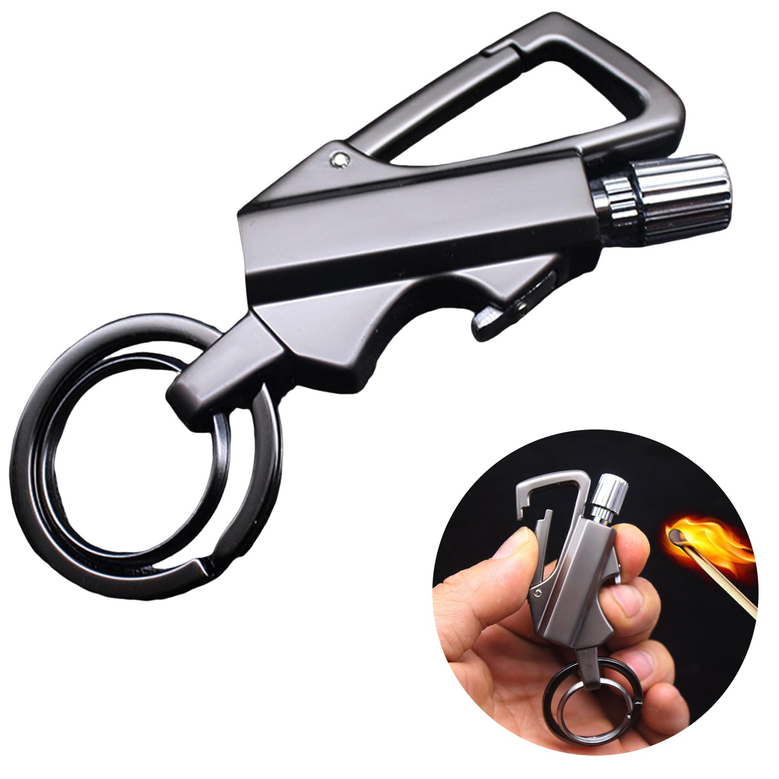 Amazon.co.jp: LANWHO 金属製灯油ライター（黒） キーホルダー付き 3