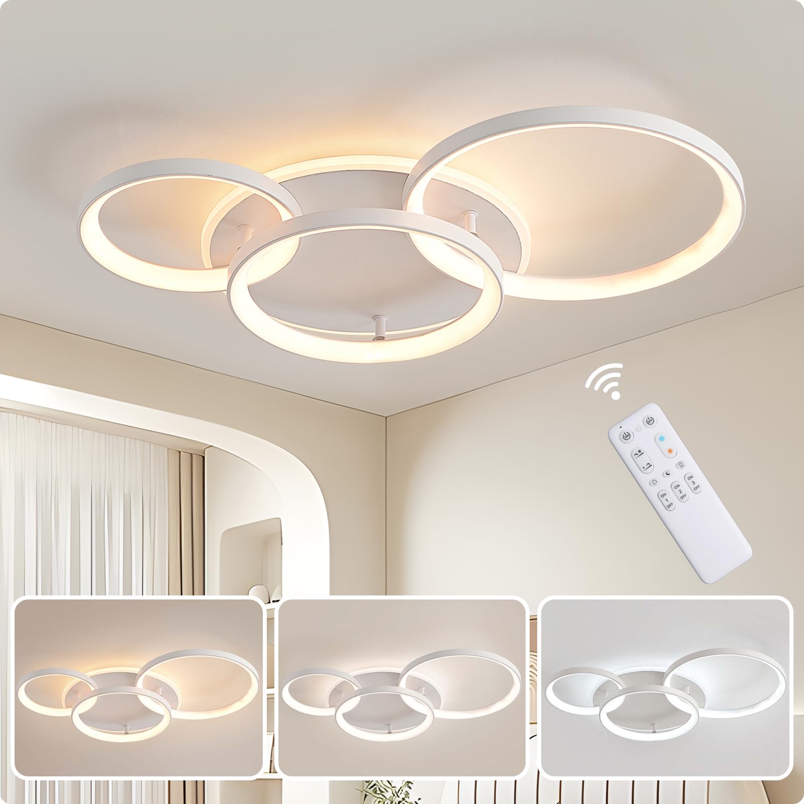 Lampadario Dimmerabile 3000K-6000K, Plafoniera LED Soffitto, 45W 3800lm | lampadario soggiorno, lampadario led, plafoniera led soffitto dimmerabile per Soggiorno Camera da Letto Sala da Pranzo