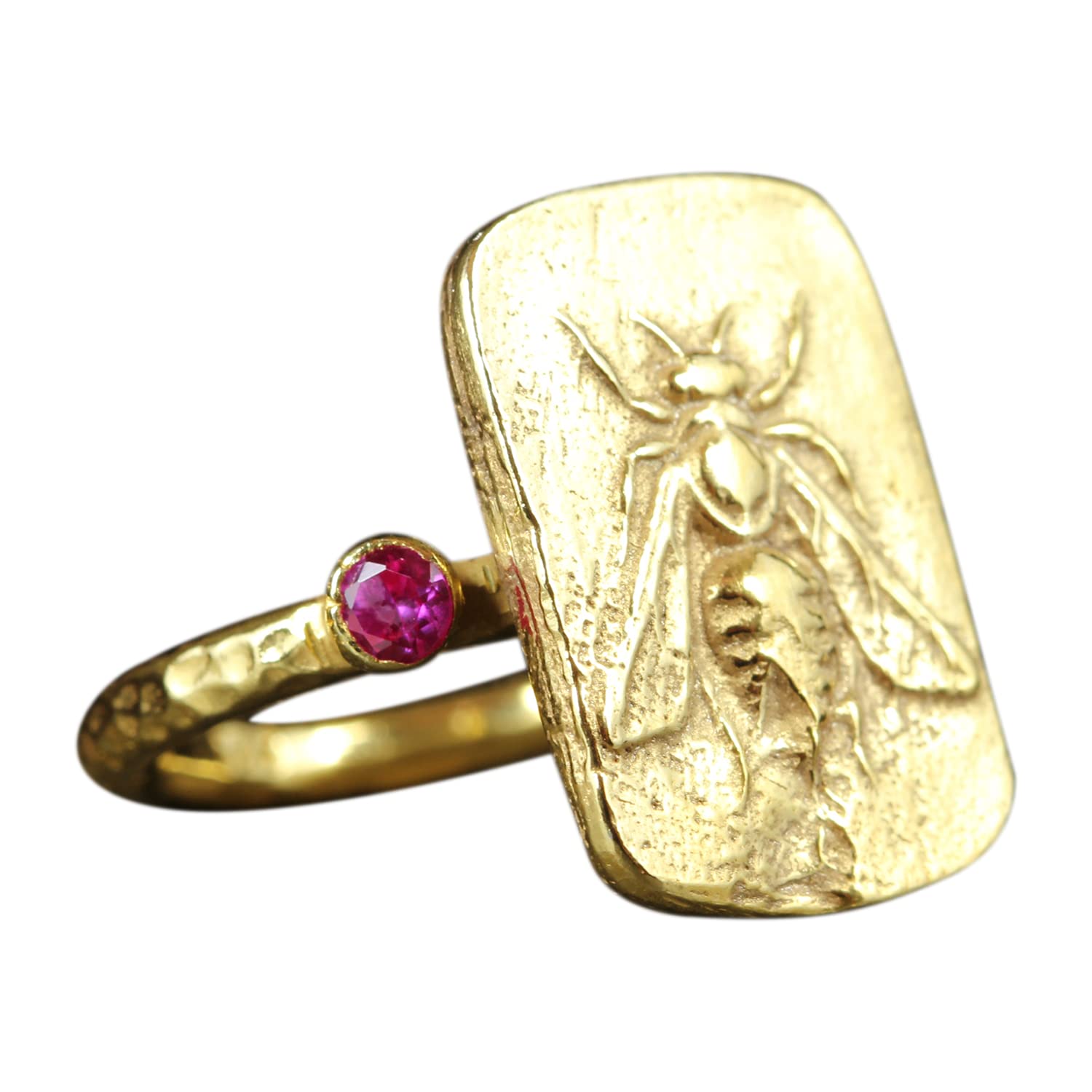 Handmadecaprixus Signet Ring 925 Sterling Silver Honey Bee Coin