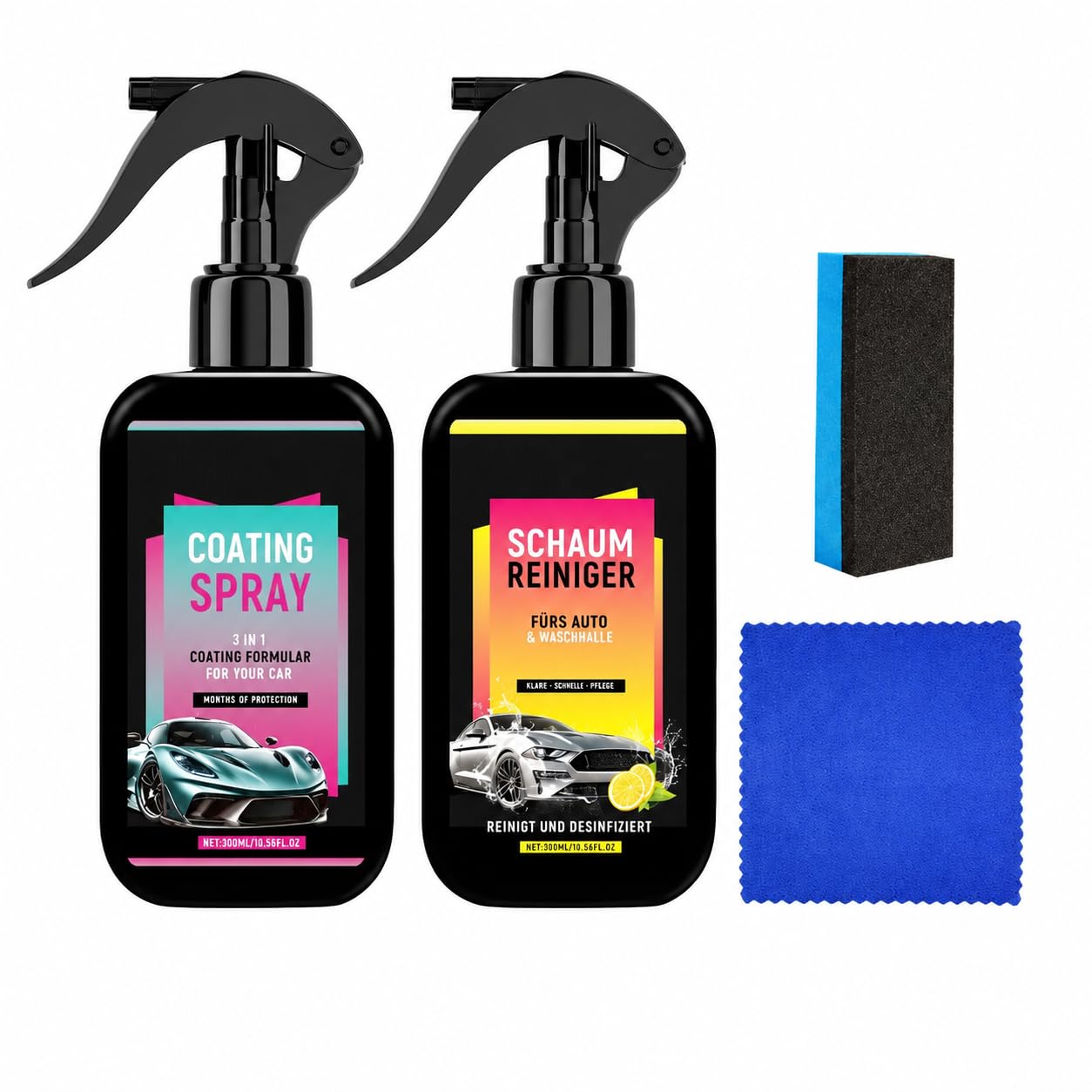 Lymex Kit Premium d'Entretien Automobile Verre Liquide Carrosserie Spray Céramique Voiture Anti Rayure Protection Hydrophobe Brillance 2x100ml pour Entretien Auto à Domicile (1 Pack(100ml+100ml))