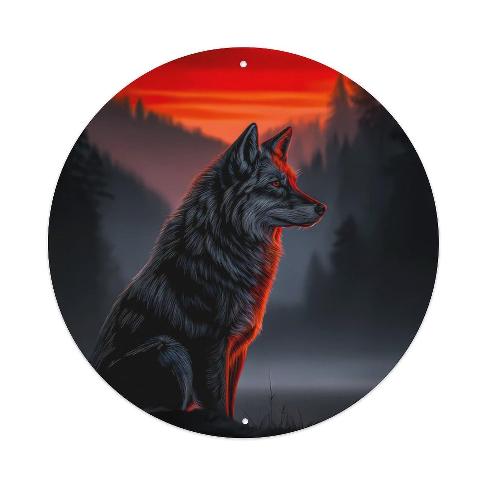Animal Grey Wolf Dramatic Sunset Mountain Wilderness Vintage Metal Tin Sign Plaque Wall Decor for Cafe, Club Bar, Office, Garden Metal Poster 8x8Inch