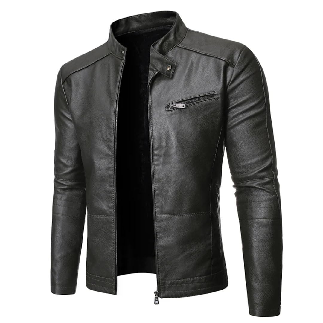 Giacca da uomo in pelle sintetica in poliuretano, da motociclista, slim fit