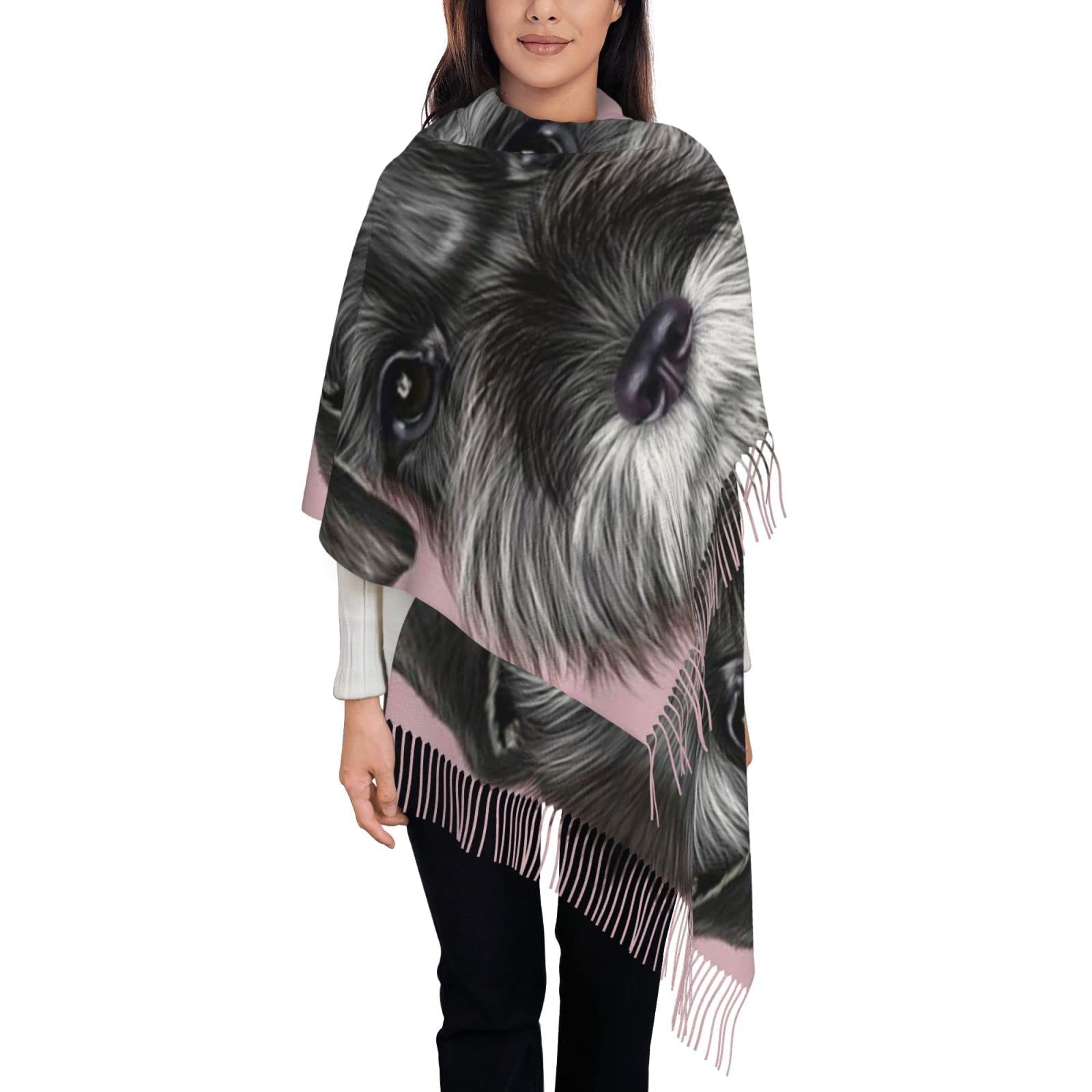 Aseelo Unisex Schnauzer Dog Women Scarf - Winter Long Pashmina Scarves Warm Wraps Ladies Tassel Stole Blanket