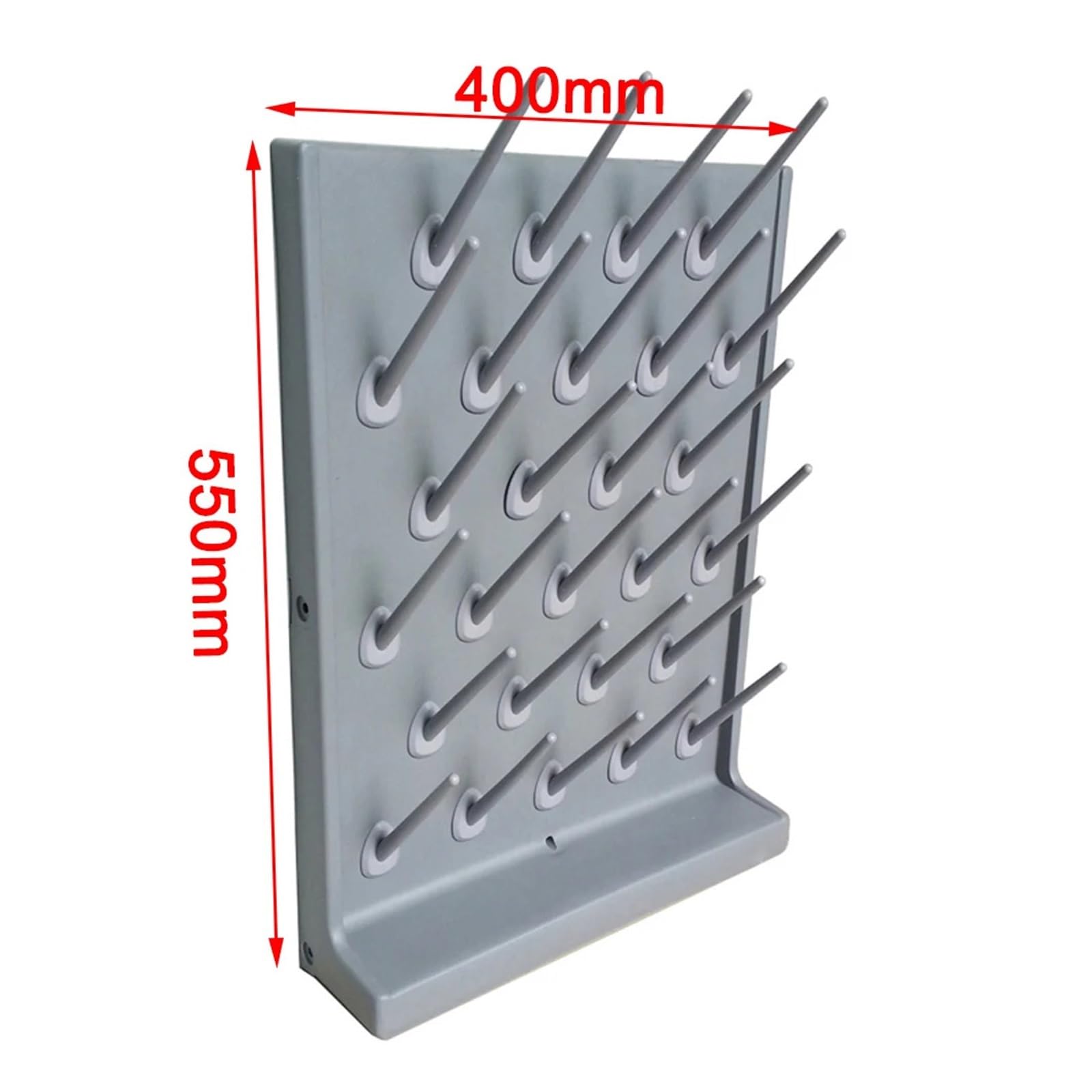 Scolapiatti da Parete for Laboratorio, 27 pioli, PP, Grigio, Supporto for Attrezzature di Pulizia da Tavolo for l'industria Chimica