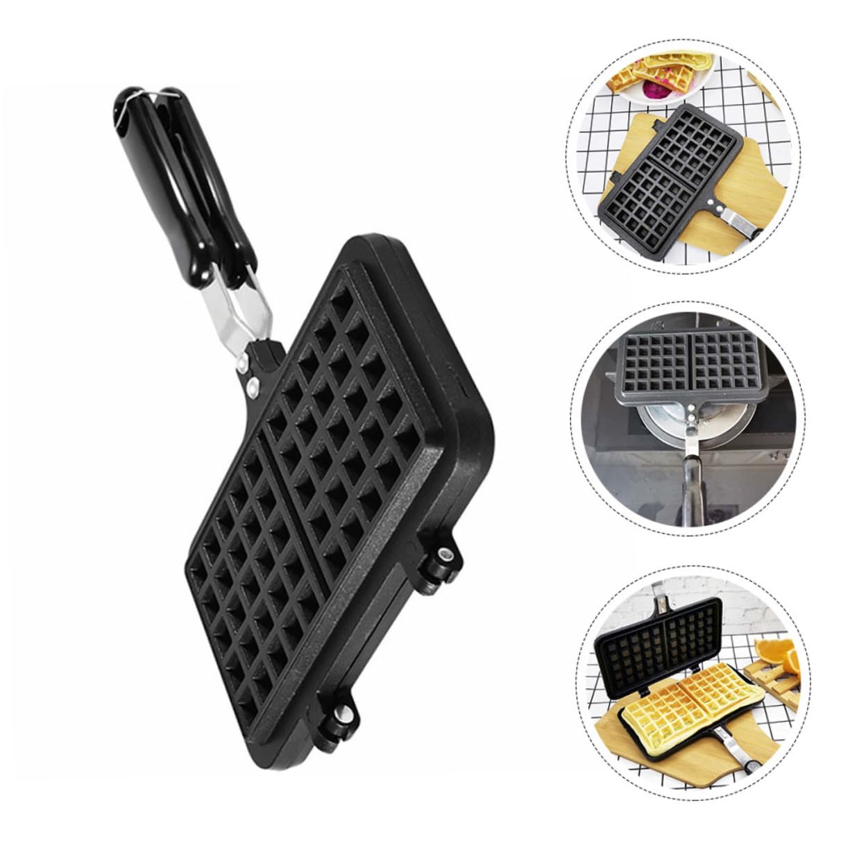 Stampo e Colazioni Croccanti per Waffle e Lavabile in Alluminio Pressofuso Nero, Antiaderente per Cottura Domestica
