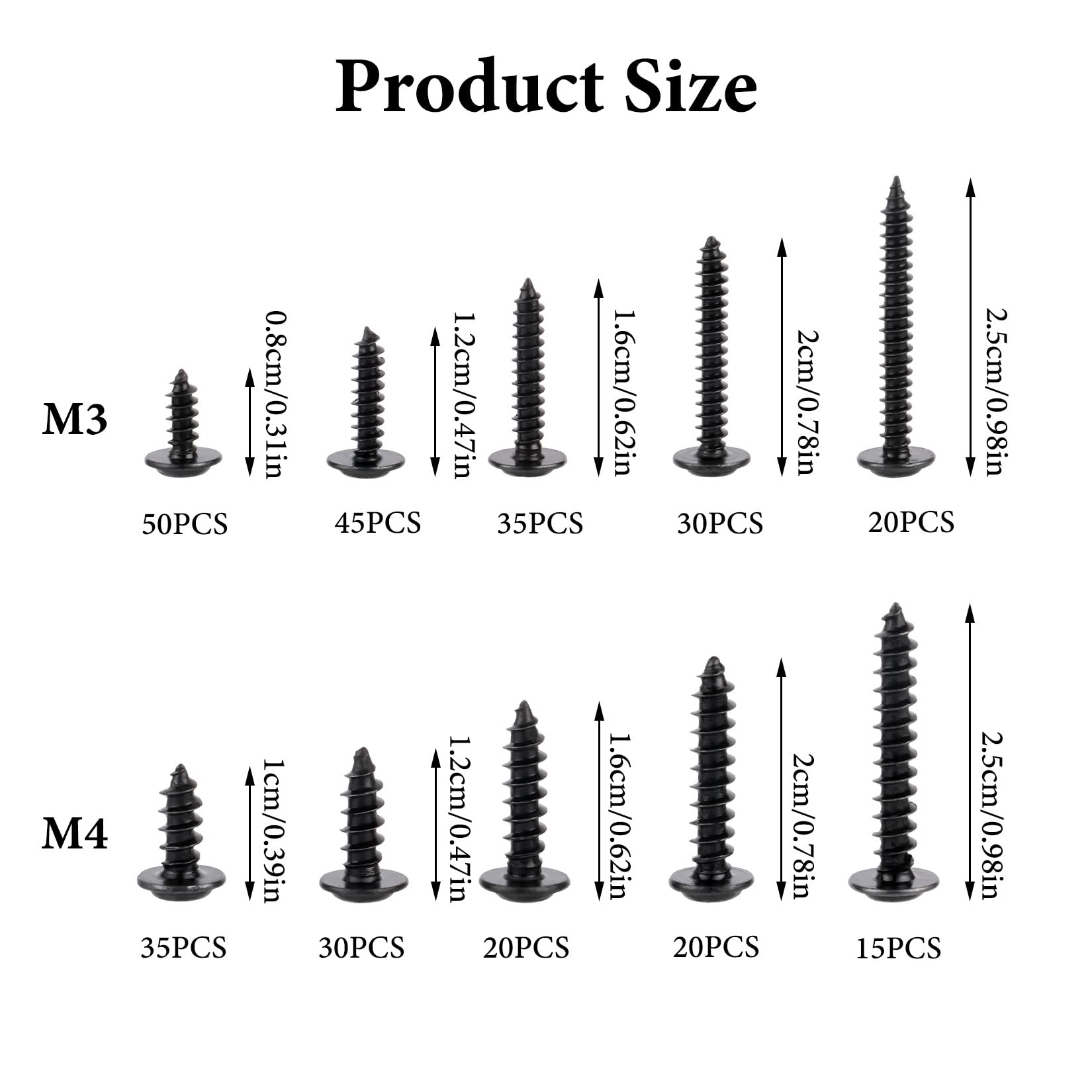 300 Pcs Self Tapping Screws Metal, M3 M4 Black Cross Wood Screws Assortment - Image 2