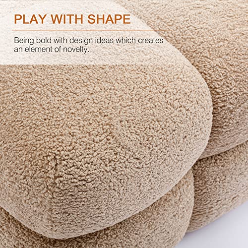 Image of Zesthouse Square Pouf Ottoman Footstool, Modern Backless Vanity Stool for Bedroom, Tan Fuzzy Foot Rest for Couch, Upholstered Tufted Footstool, Sherpa Fabric Ottoman Coffee Table for Living Room