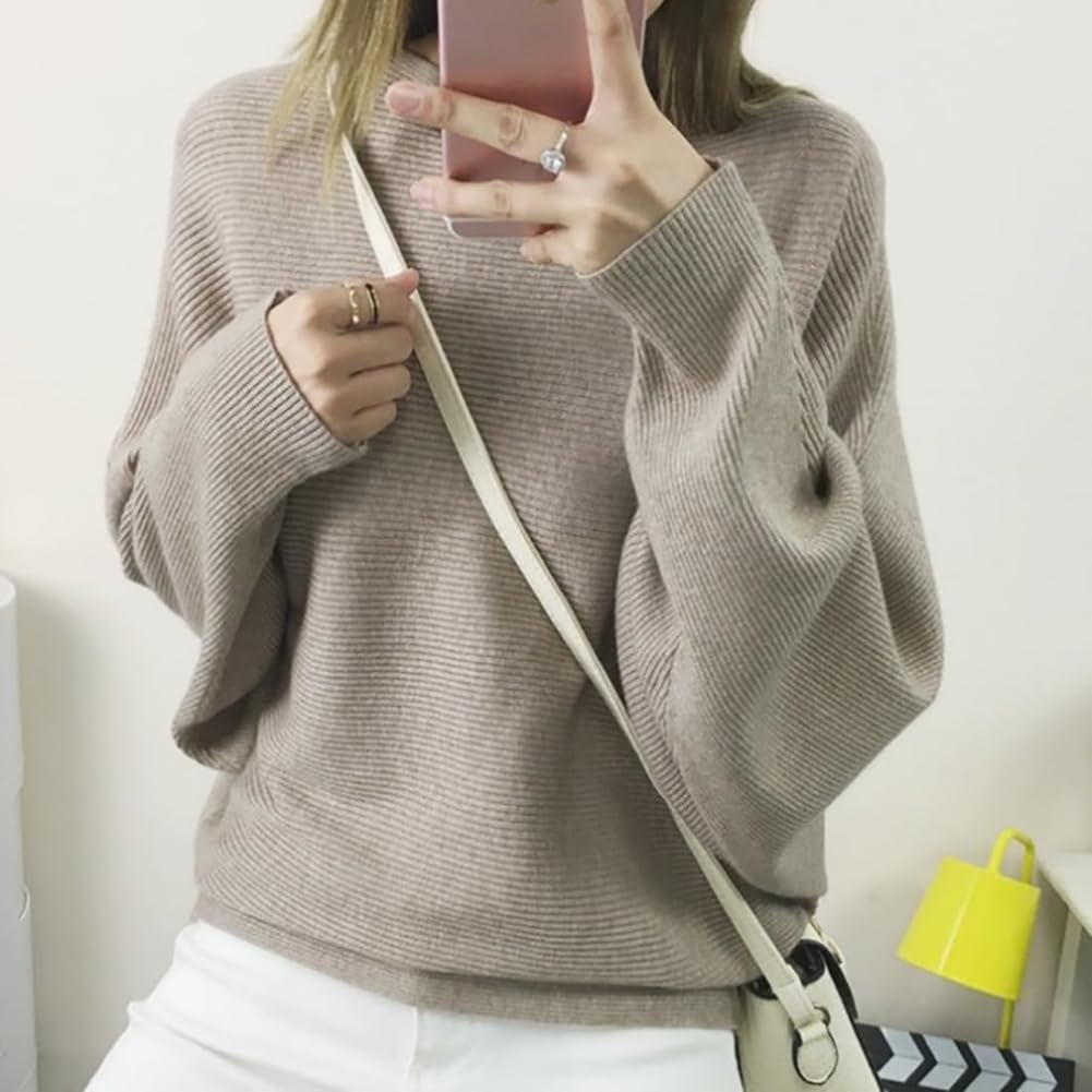 Generisch Damen-Strickpullover mit U-Boot-Ausschnitt und Fledermausärmeln, leichte Pullover-Oberteile, Einheitsgröße