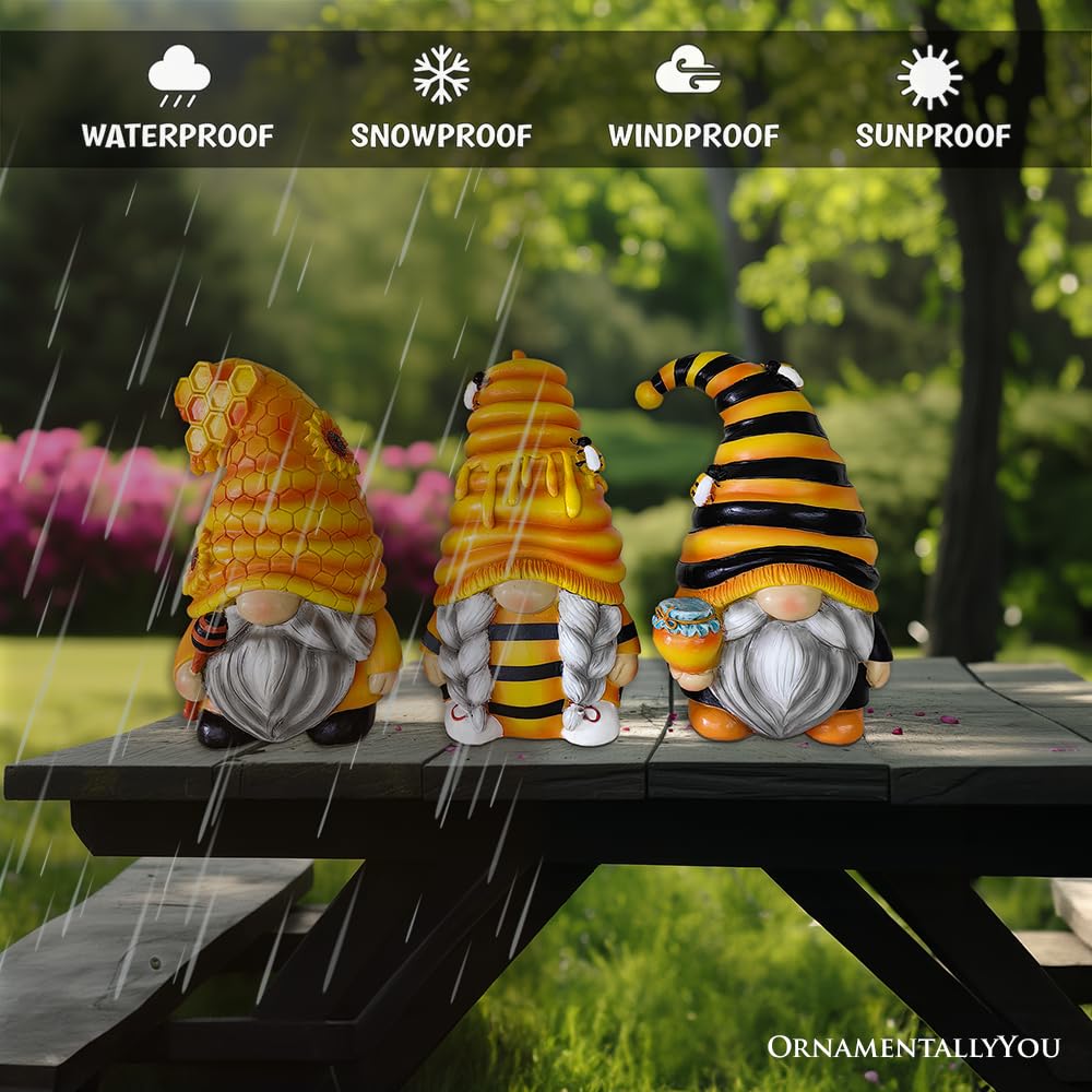 OrnamentallyYou Buzzy Trio zestaw trzech figurek krasnal trzmieli, 15 cm, poziomowa taca dekoracja domu lub ogrodu
