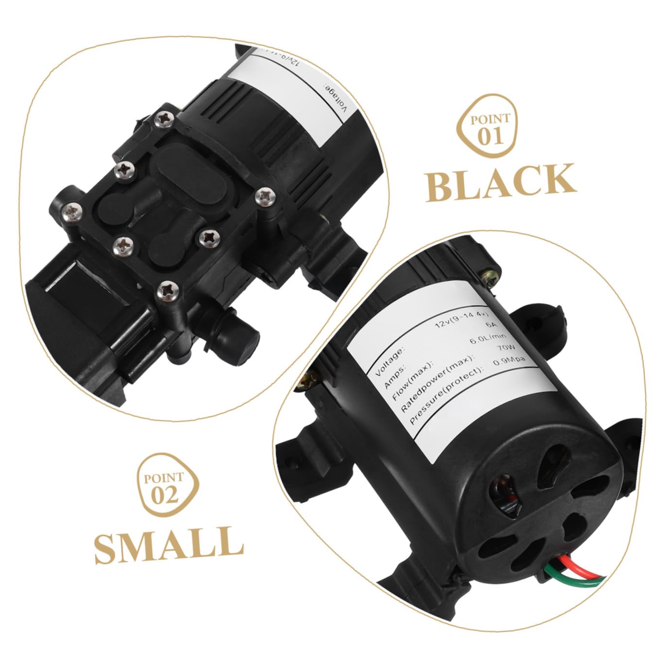 KOMBIUDA Bomba de Diafragma Eléctrica 12v 70W Negra Autocebante Alta Presión para Pulverización y Limpieza Mini Bomba de Agua Compacta para Sistemas Caudal