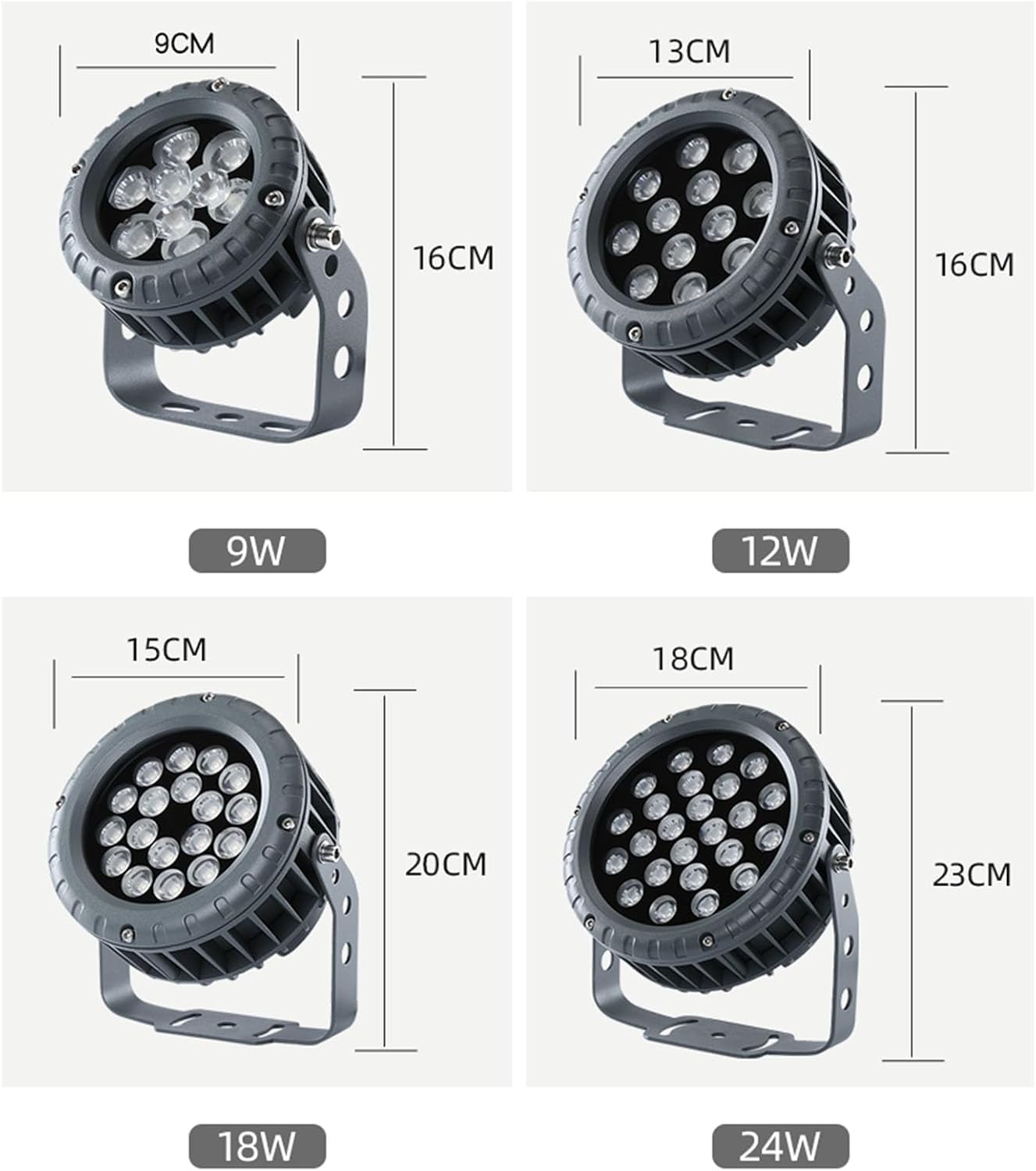 Reflektory LED Do Montażu Naziemnego — Zewnętrzne Oświetlenie Krajobrazowe LED, Wodoodporny Na Kółkach IP65, Regulowany Kąt Okrągłych Reflektorów Krajobrazowych Na Trawniku 85–265 V(White Light,24W)