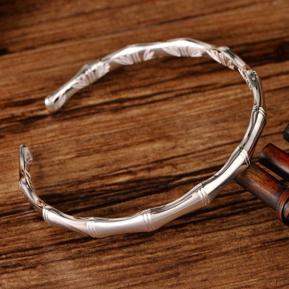 Brazalete Retro plata ley 999, joyería, conexión bambú Simple, pulsera abierta coreana para mujeres