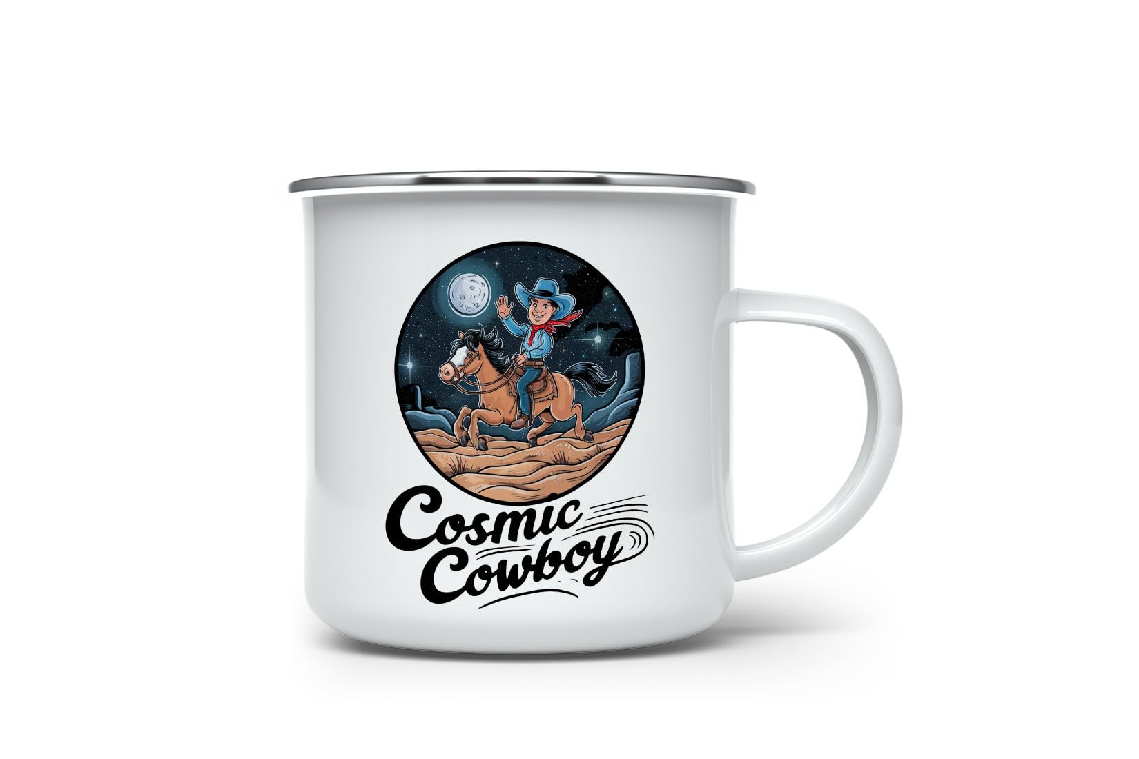 MAXIKIWI - Durable Enamel Coffee or Tea Camping Mug for Indoor Outdoor Use - Western Cowboy - 350ml — image 1