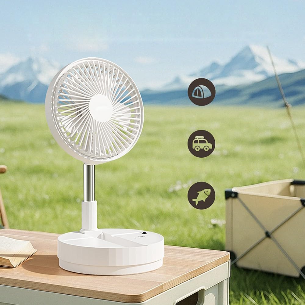 wonderlamp - Ventilador de Mesa Plegable Bensa, Altura Regulable 38–80 cm, Oscilante, 4 Velocidades, Mando a Distancia y Batería Recargable, Ventilador Portátil para Hogar