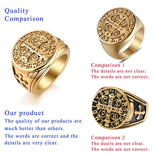 LAOYOU Men's St Benedict Exorcism Ring Stainless Steel Catholic Roman Cross Protection Christmas3
