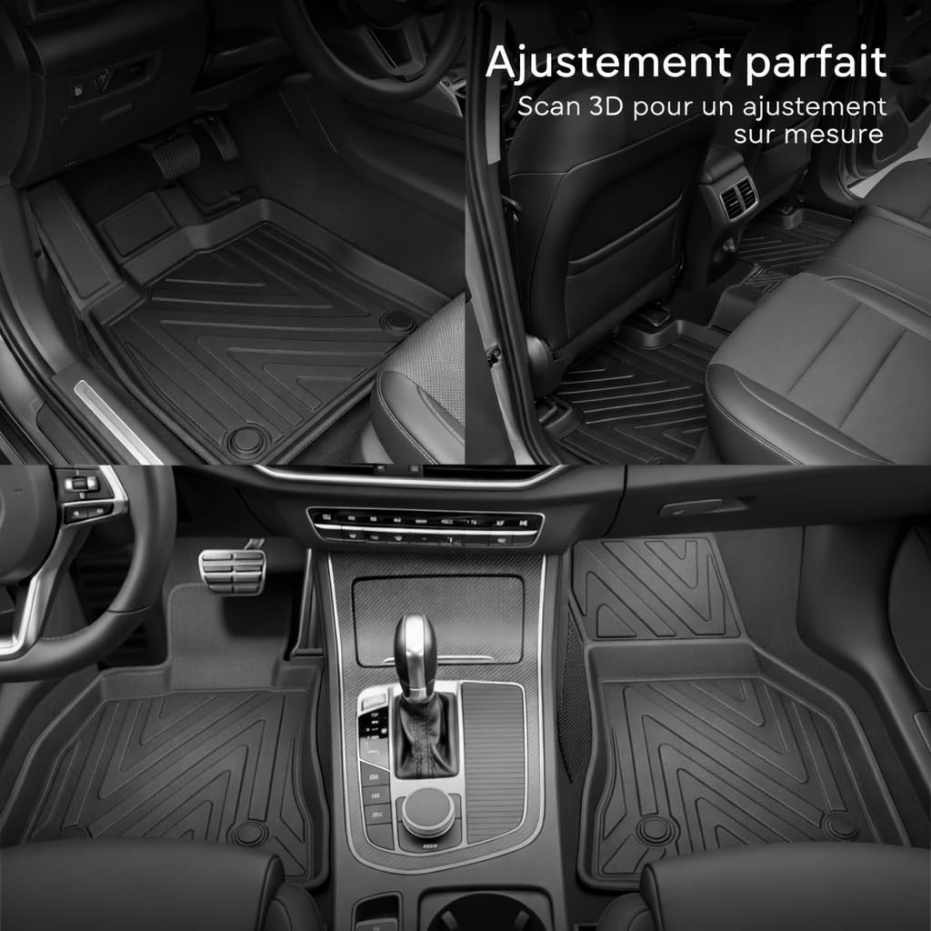 Tapis de sol pour Peugeot Rifter 2019-2026 – Tapis de voiture sur mesure en caoutchouc toutes saisons avec aspect fibre de carbone, bord haut en TPE, accessoires imperméables et