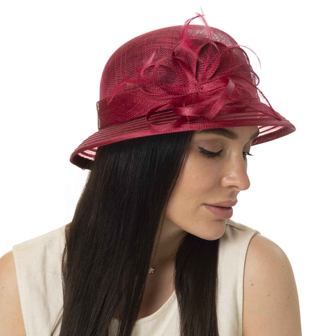 Seeberger Cappello Cloche con Crinol Leavica Donna - di Paglia da Sole Nastro in Grosgrain Estate Primavera/Estate