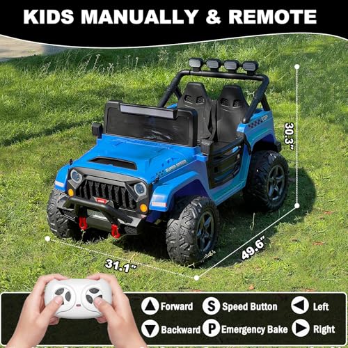Image of NEWQIDA 24V Ride on Toys for Big Kids Battery Powered Electric Vehicles 2 Seater Electric Car with Remote Control 4x4 Ride on Truck Car for Kids Toddlers, EVA Tires, Spring Suspension, Music, Blue