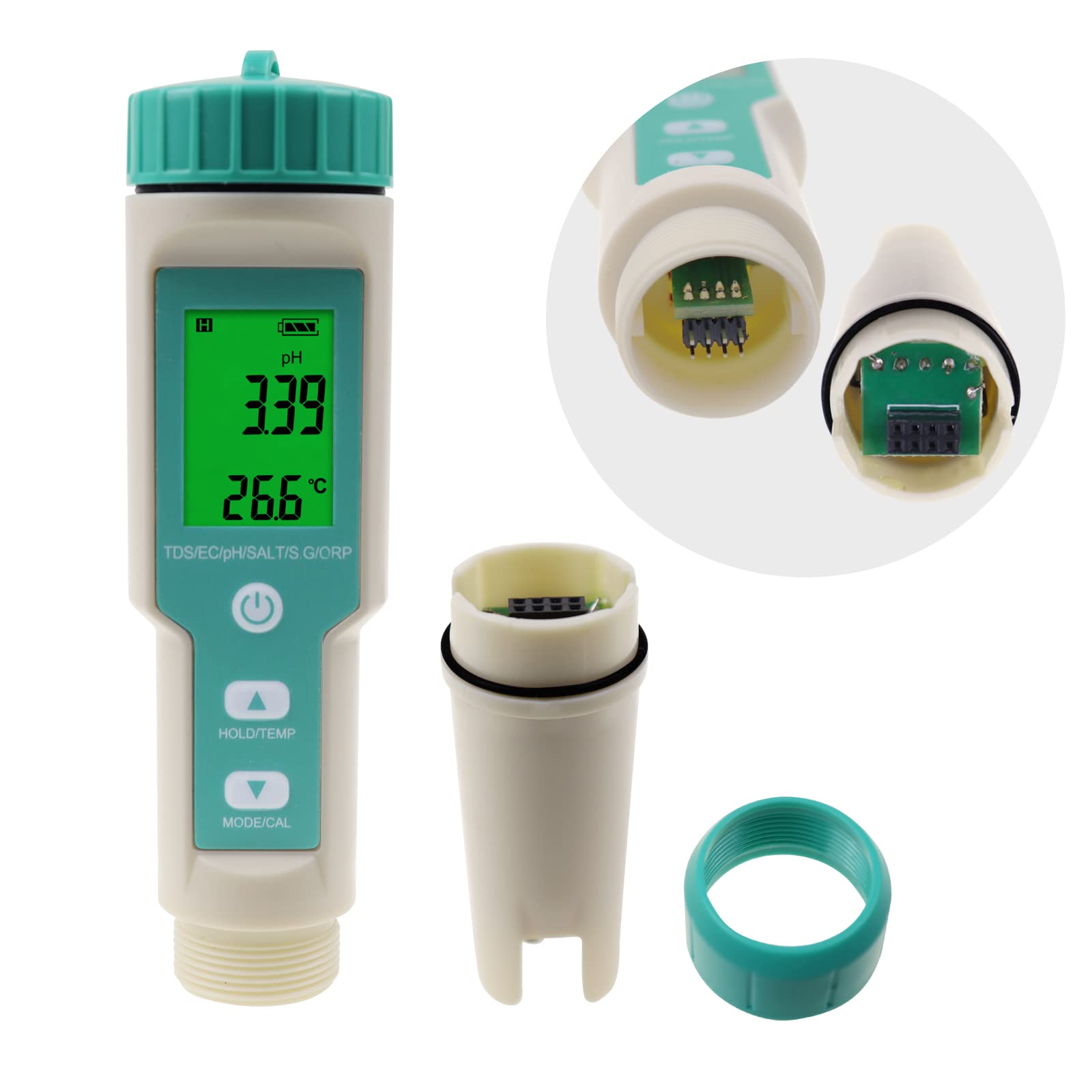 TEKCOPLUS Salinity Test d'eau de mer multifonction Type stylo Test de qualité de l'eau PH TDS EC ORP Salinité S.G. Testeur de température Hydromètre électronique étanche avec rétroéclairage