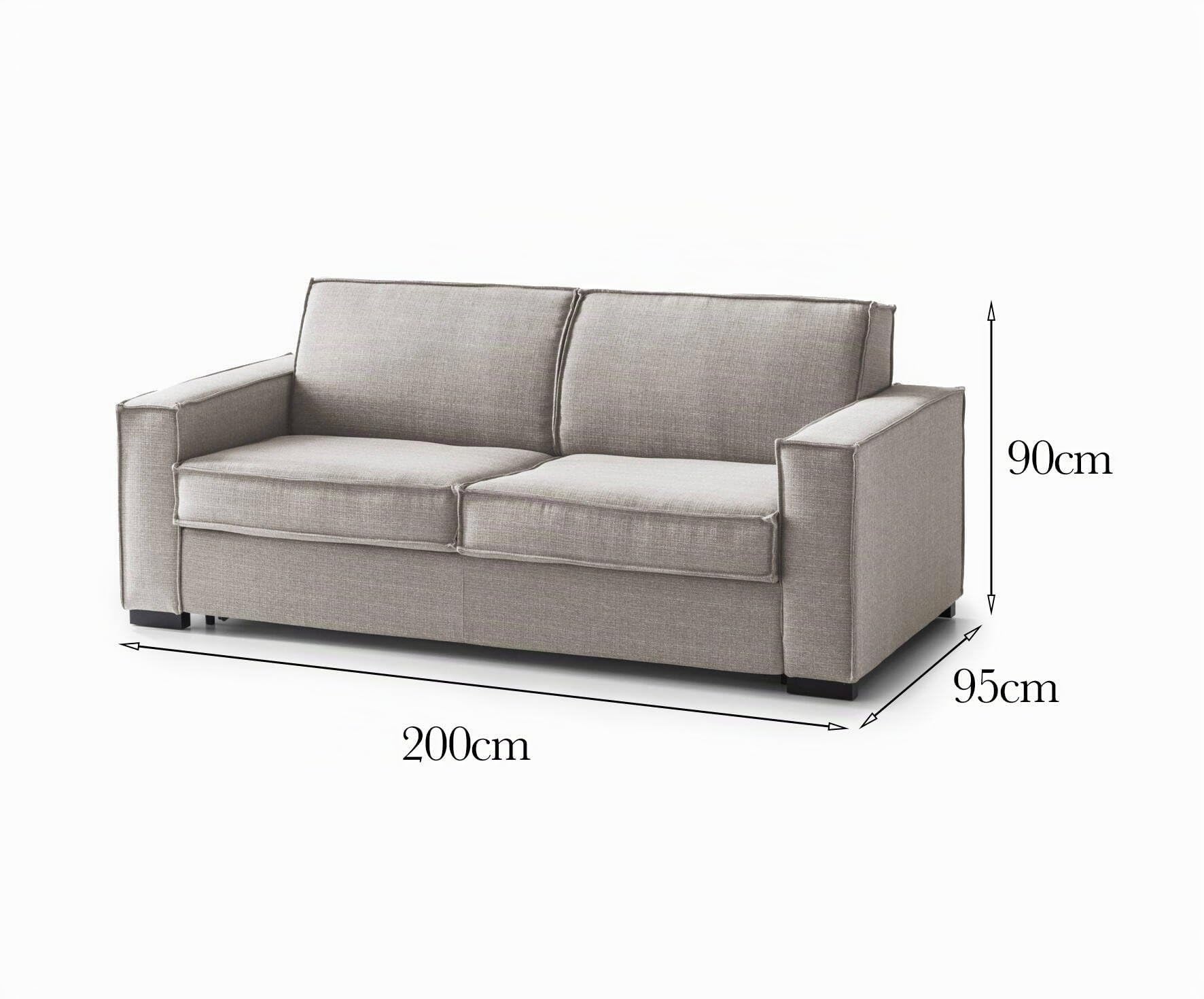 Dmora Divano Fisso 3 posti Alba, Sofà Soggiorno in Tessuto, Braccioli Slim, 100% Made in Italy, Cm 200x95h90, Tortora