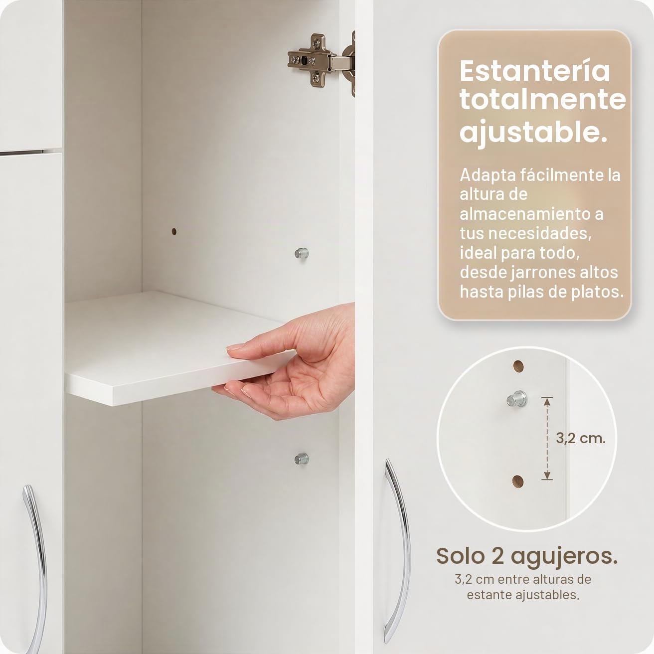 Aparador Cocina, Aparador Entrada, 110x30x74 cm, MDF, Mueble Auxiliar de Cocina y Comedor, 4 Puertas/1 cajón, estantes ajustablespara Cocina, Comedor, Salón y Recibidor (Blanco/Efecto Roble)
