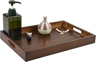 Bamboo Wood Serving Tray with Handles(14.96x10.24x1.57 inches) – Elegant...
