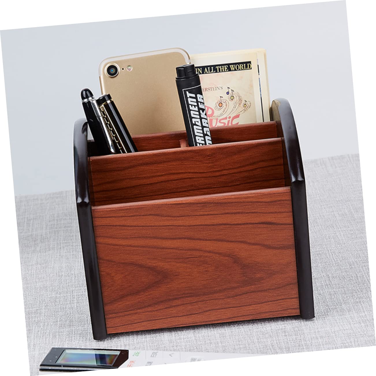 SECFOU Organizzatore da Scrivania Scomparti Multipli Scatola Multifunzionale in Legno Design a Venatura Naturale per Mantenere L'ufficio Ordinato e Funzionale