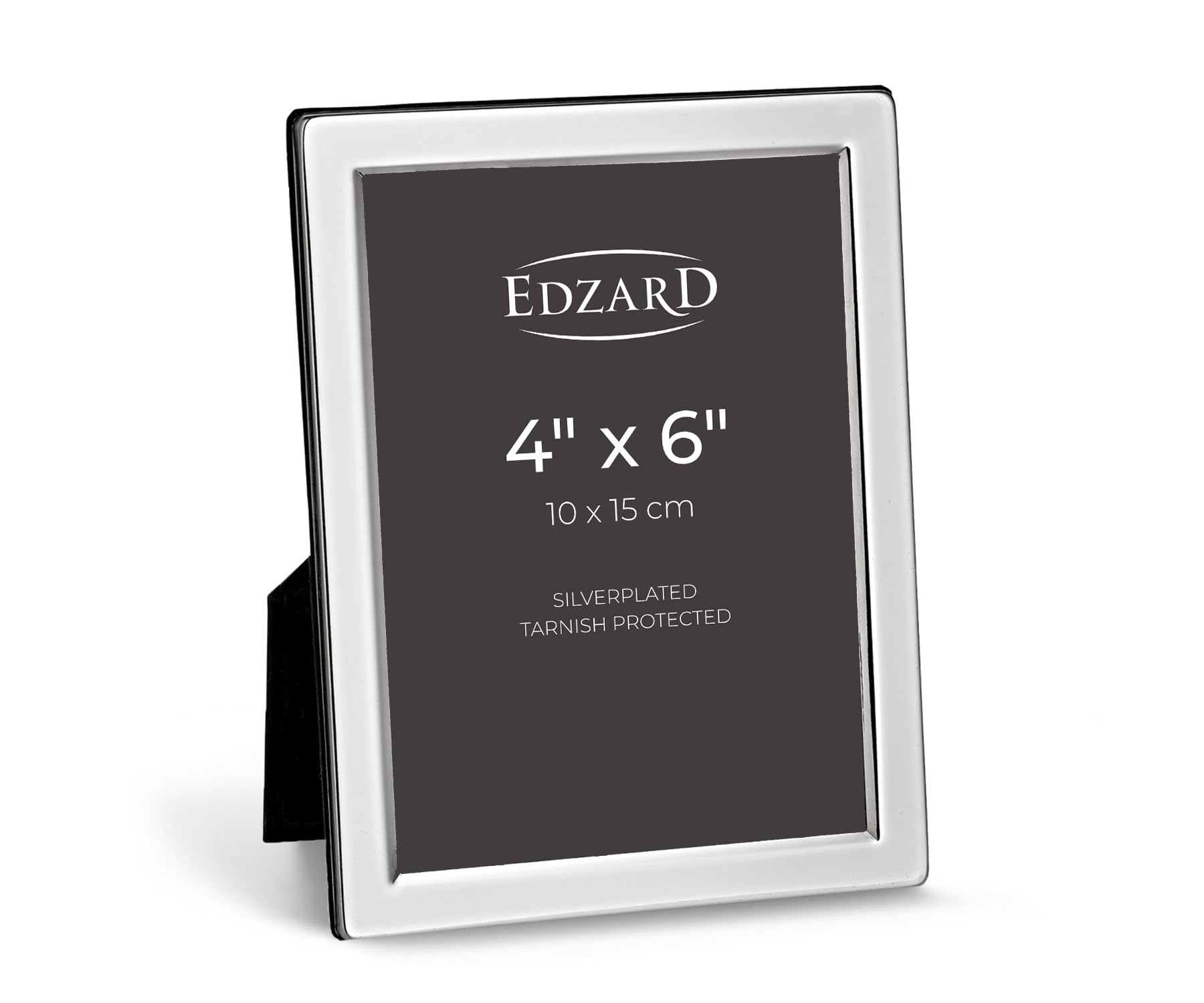 Edzard Silver Plated Photo Frame 4"x6" (10x15 cm) Salerno, Non-Tarnishing, High Gloss Finish, Real Glass Front & Premium Velvet Back, Portrait or Landscape Display - Elegant Wedding Gift