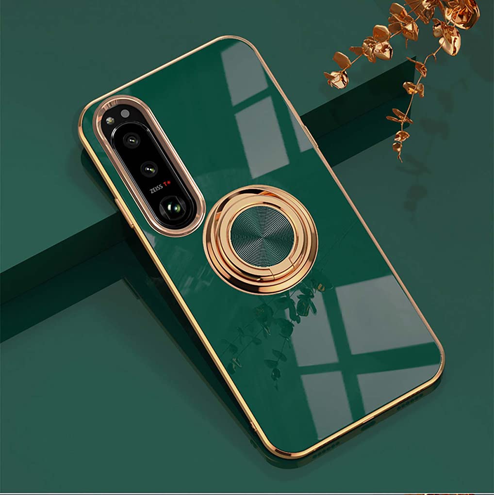 HAOYE Cover per Sony Xperia 5 IV, 360°Girevole Regolabile Ring Armor Bumper TPU Case Magnetica Supporto Cover, Heavy Duty Hybrid Armor Custodia Silicone Cover, Blu