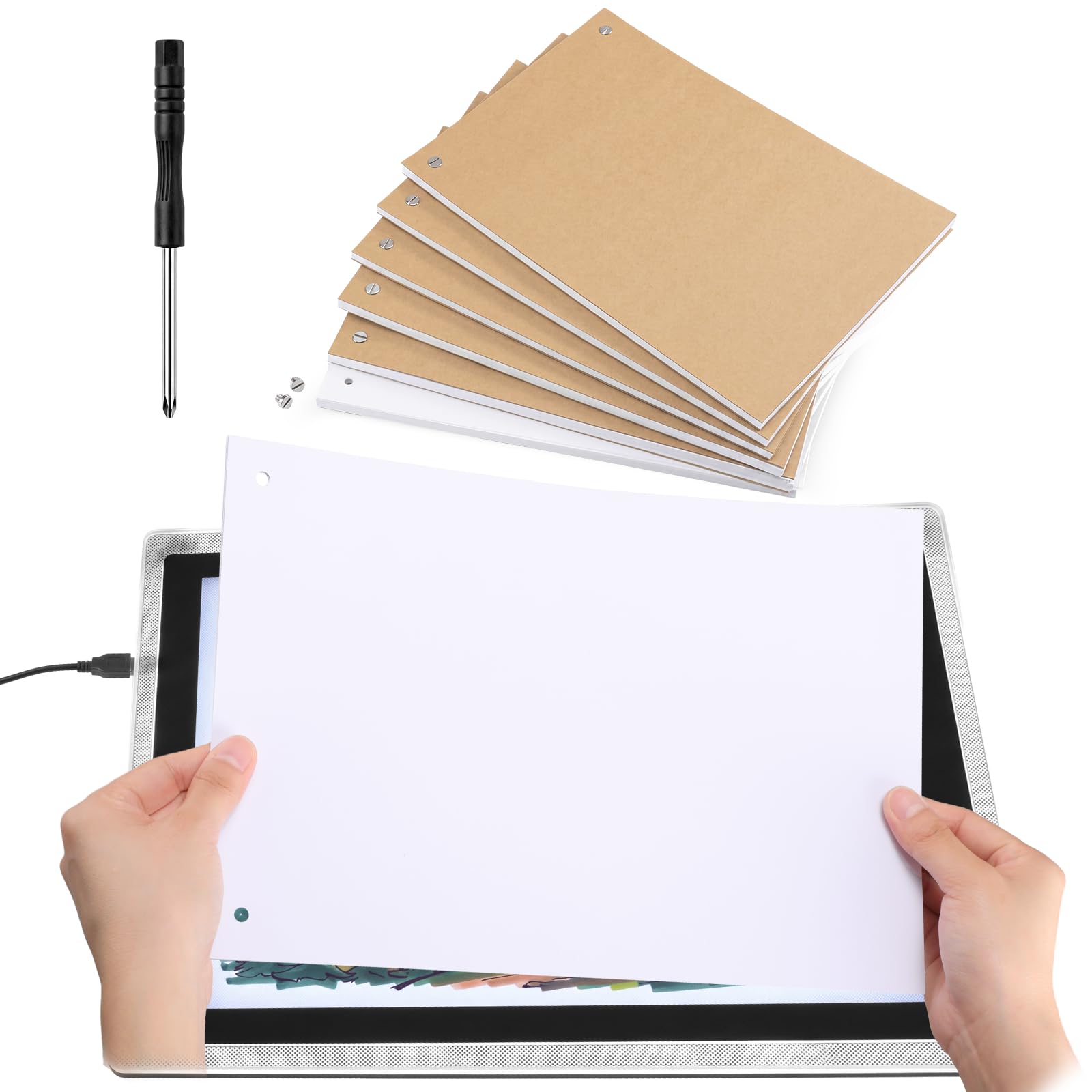 PerKoop Confezione da 6 fogli di carta vuota con fori a vite 360 (720 pagine) 32,5 x 24,1 cm, con mini cacciavite, accessori per ufficio per ingegneri, meccanici, studenti, disegno, regalo