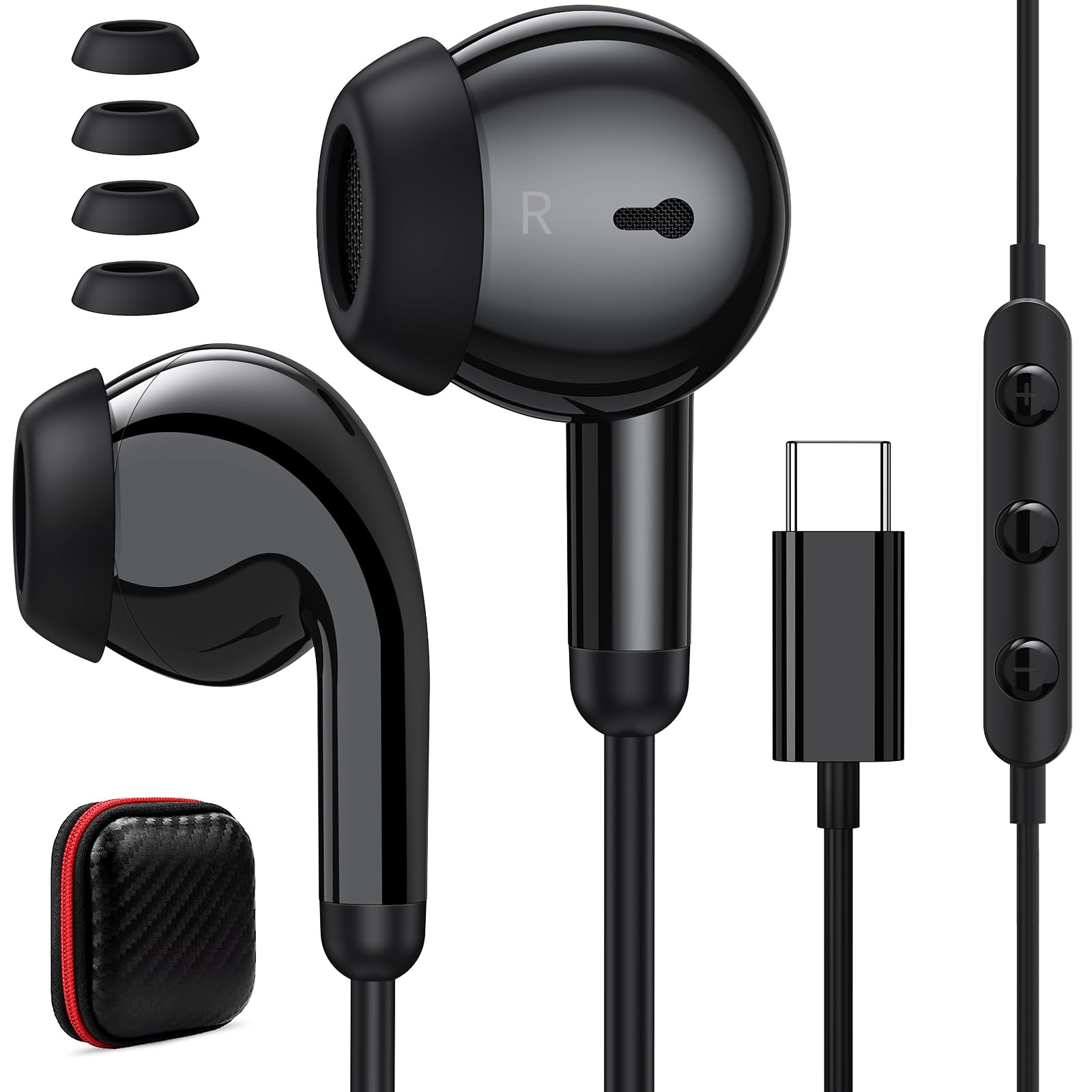 USB C Headphones Wired Earbuds Tangle Free Corded HiFi in-Ear Buds for iPhone 17 17e 16 16e 15 Pro Max for Samsung/Galaxy S26 S25 S24 USBC Type C