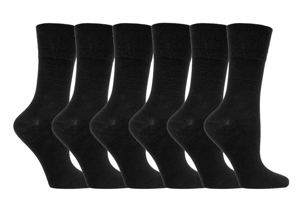 Sockshop Women's Black 6 Pairs Diabetic Gentle Grip Socks 4-8Uk 37-42Eur