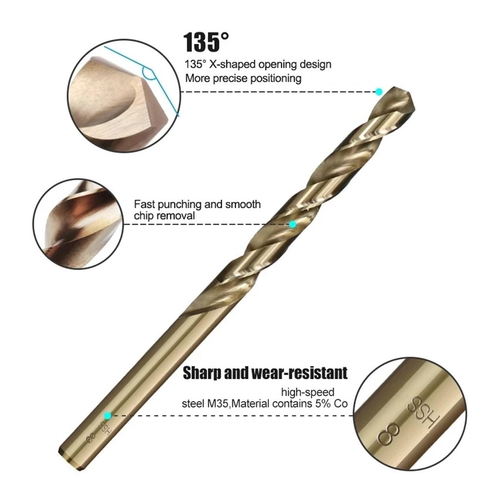 1.0-13mm Cobalt Coated Twist Drill Bit Set HSS M35 Drill Bit For Wood/Metal Hole Cutter Power Tools(9.0mm,10PCS)