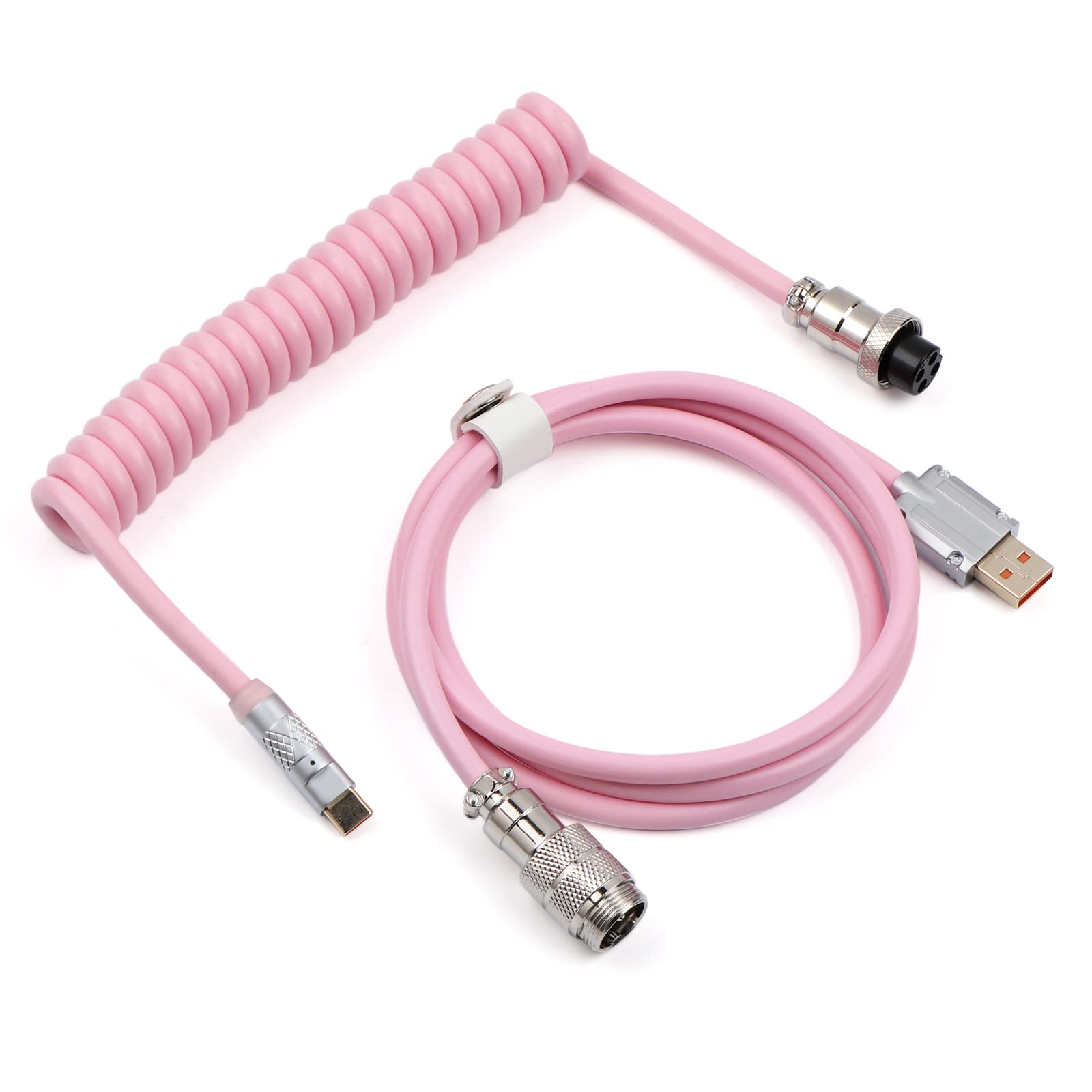 EPOMAKER Puff Aviator Coiled - Cavo a spirale per tastiera da gioco meccanica, connettore stile Aviation rimovibile tipo C, per Mac/Win/Gamer, rosa (Puff Pink)