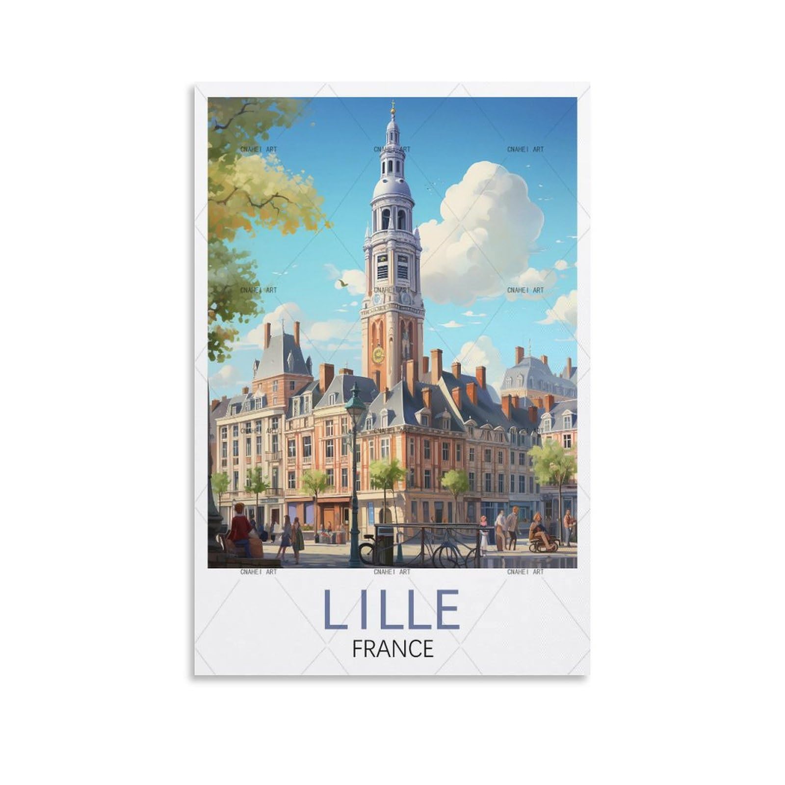 GuYaNa Lille France Vintage Travel Poster Landscape 08x12inch(20x30cm) Canvas Wall Art Print Painting for Wall Decor Living Room Bedroom