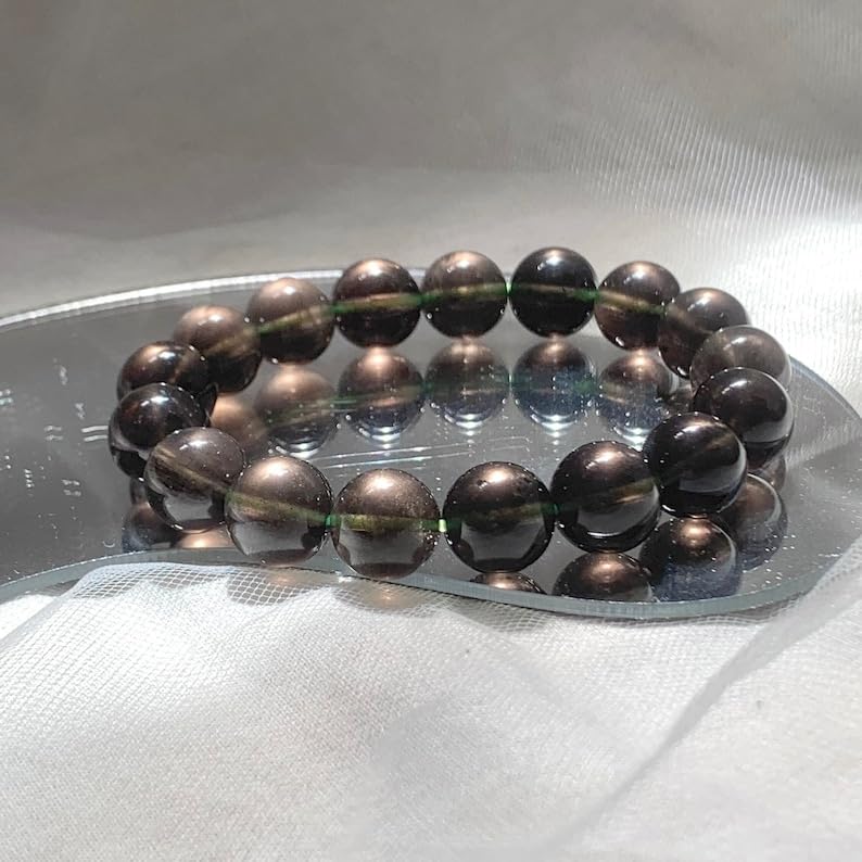 Cintamani Saffordite Tektite stone bracelet - 10mm Round Smooth beads - Stretchable bracelet for men women - Ideal for Daily Wear, Meditation, Reiki & Spiritual Growth|STBR_RR_109593