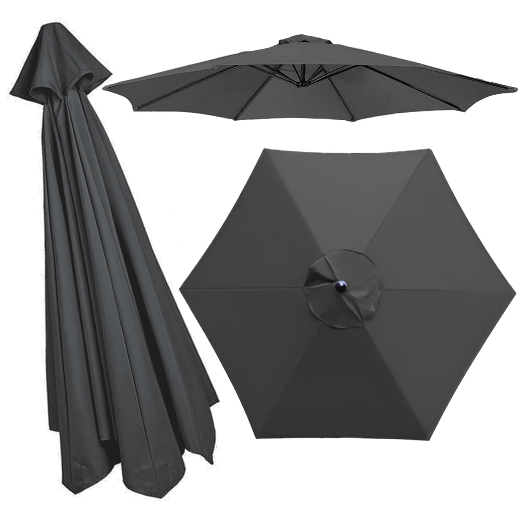Housse De Rechange À 8 Baleines 6 Baleines - Auvent De Rechange Épais Pour Parasol De Terrasse Tissu De Polyester - Toile De Remplacement Amovible/lavable - Toile Parasol(Gray,6 RIBS: 270CM/8.8FT)