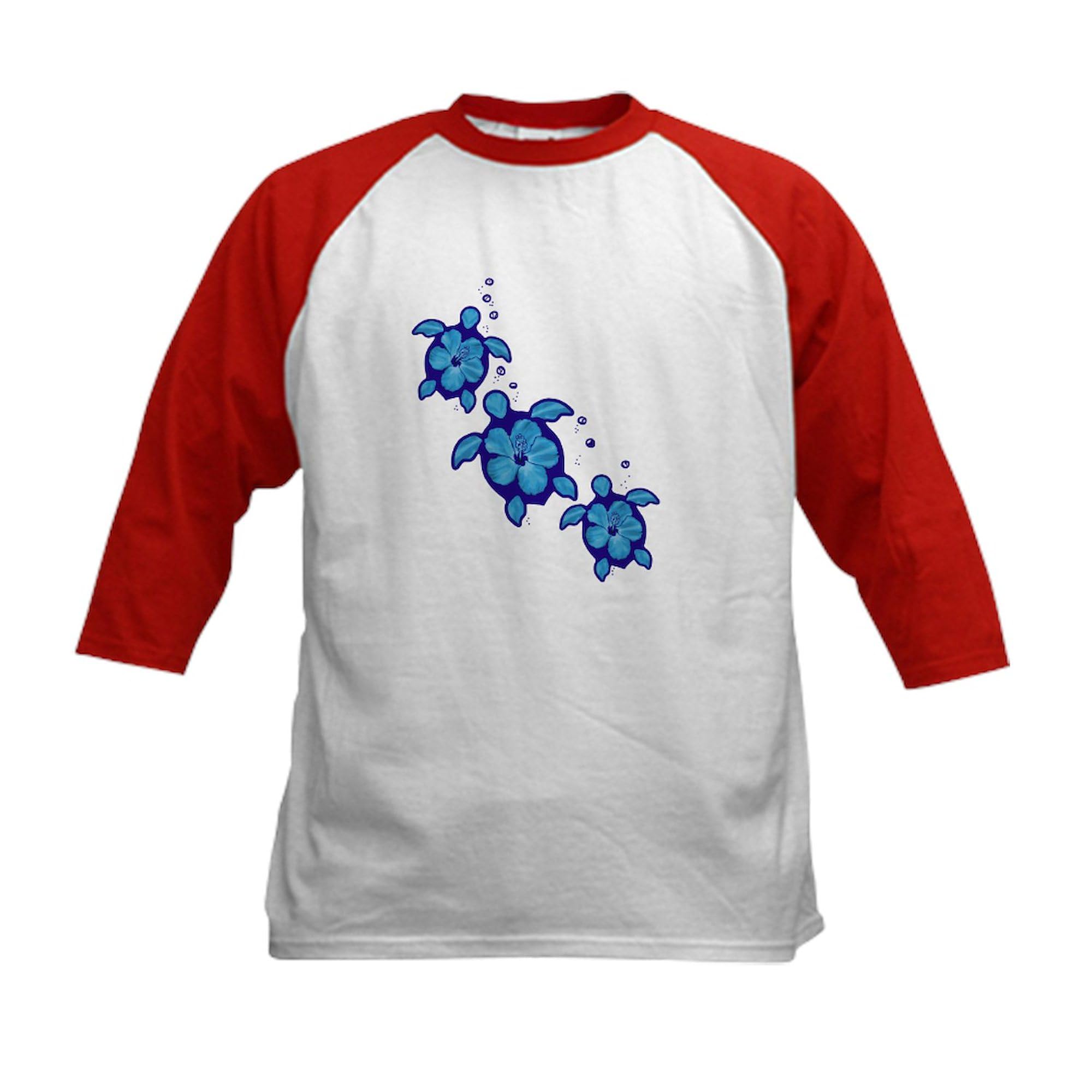 CafePress Blue Hibiscus Honu Turtles Baseball Jersey Kids Cotton Baseball Jersey, 3/4 Raglan Sleeve Shirt