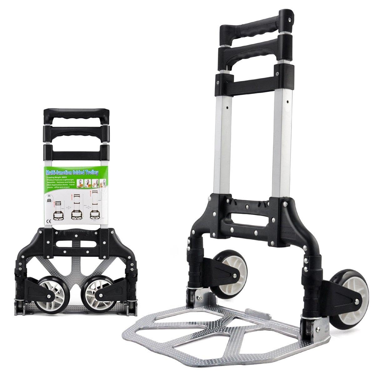 Yaheetech Diable Chariot de Transport Pliant Main Réglable de 64cm à 100cm en Aluminium Charge Max 75kg avec Bandes Elastique