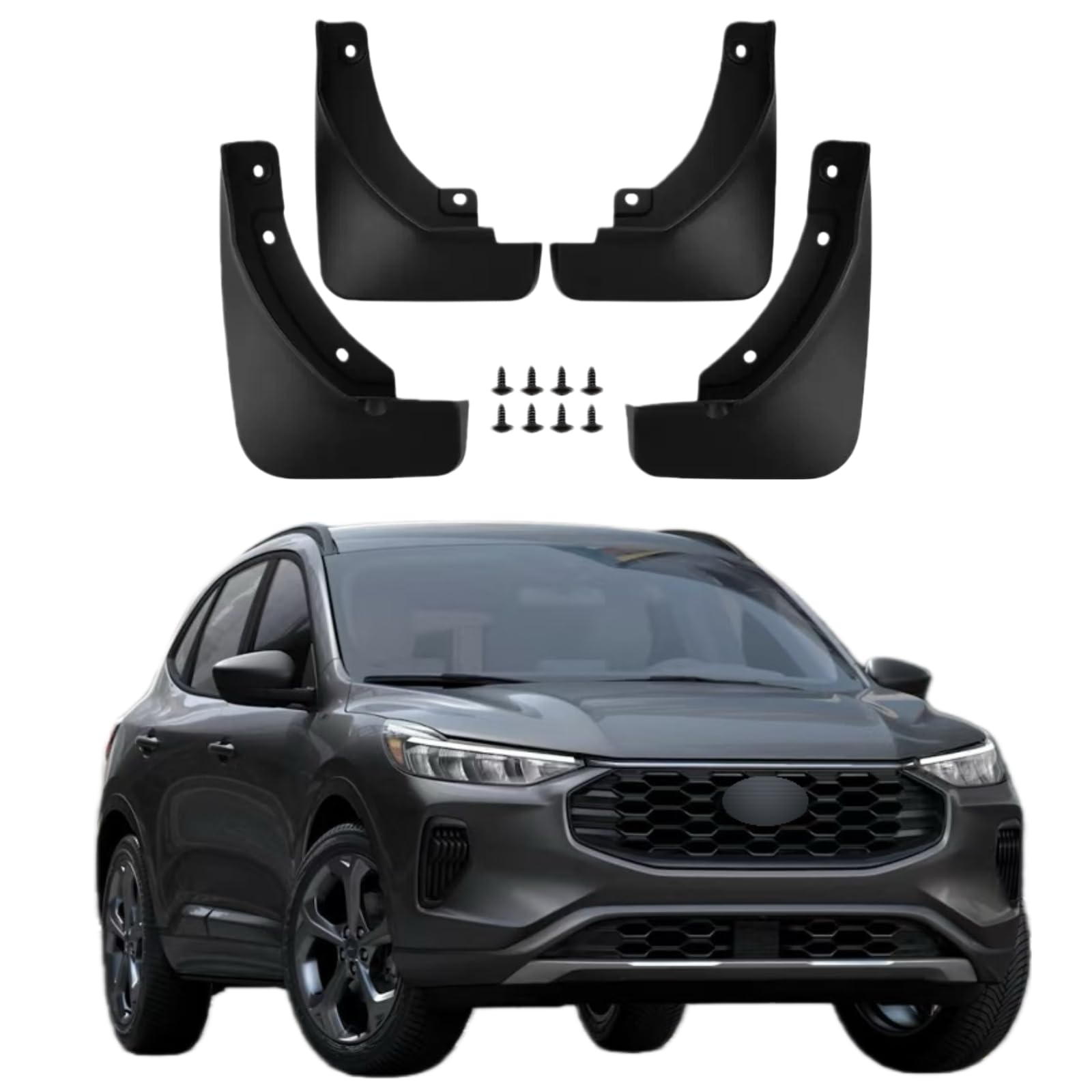No Drill Mud Flaps Compatible with Ford Escape 2020-2025 (Not Fit ST-Line)，OEM Style Textured Black Custom Fit All Weather Exterior Accessories(4PCS)