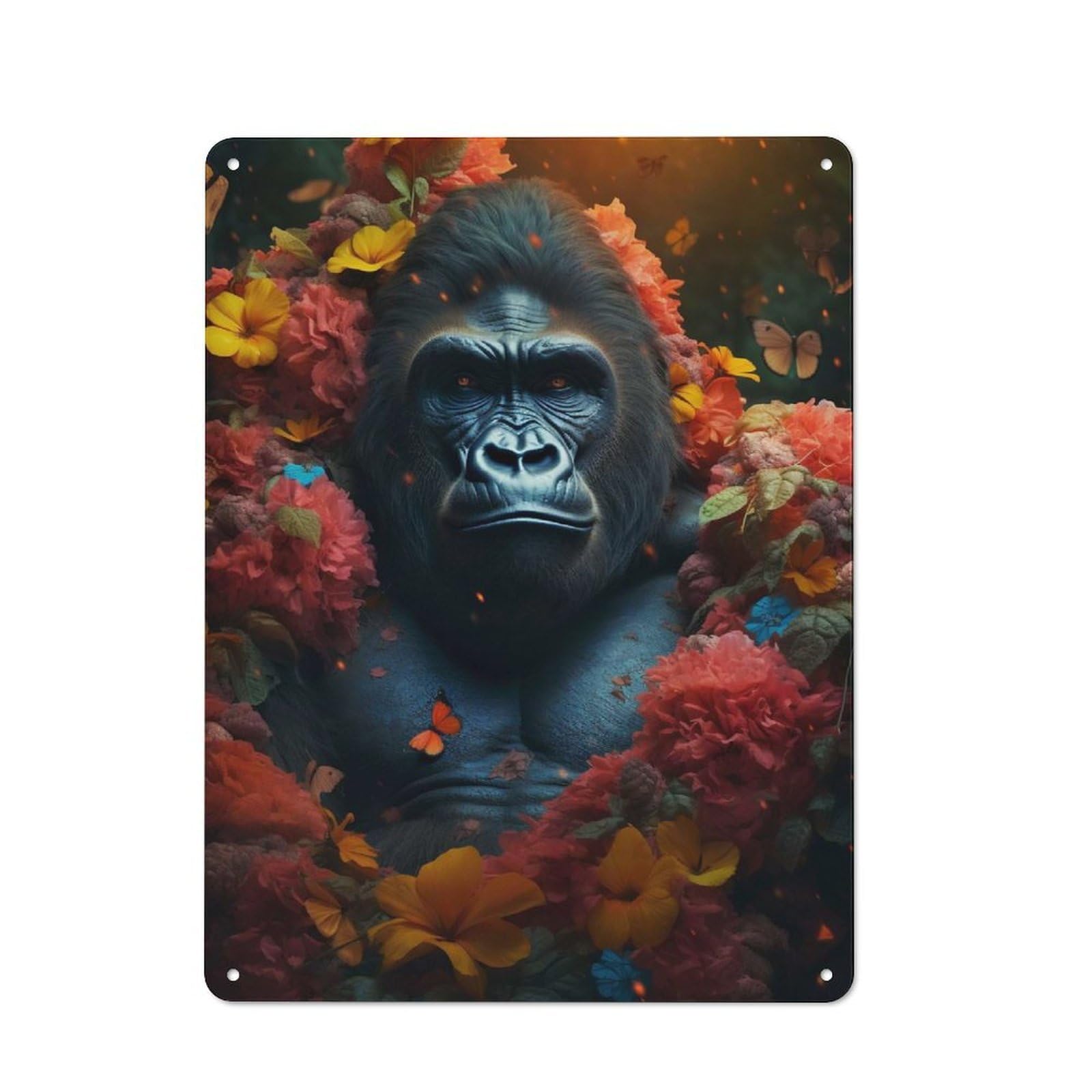 Junmoney Style-18 Gorilla Flowers Vintage Tin Wall Plaque 40X30cm For Hobby Room Or Studio, A Decorative Metal Sign For Hobby Rooms And Studios