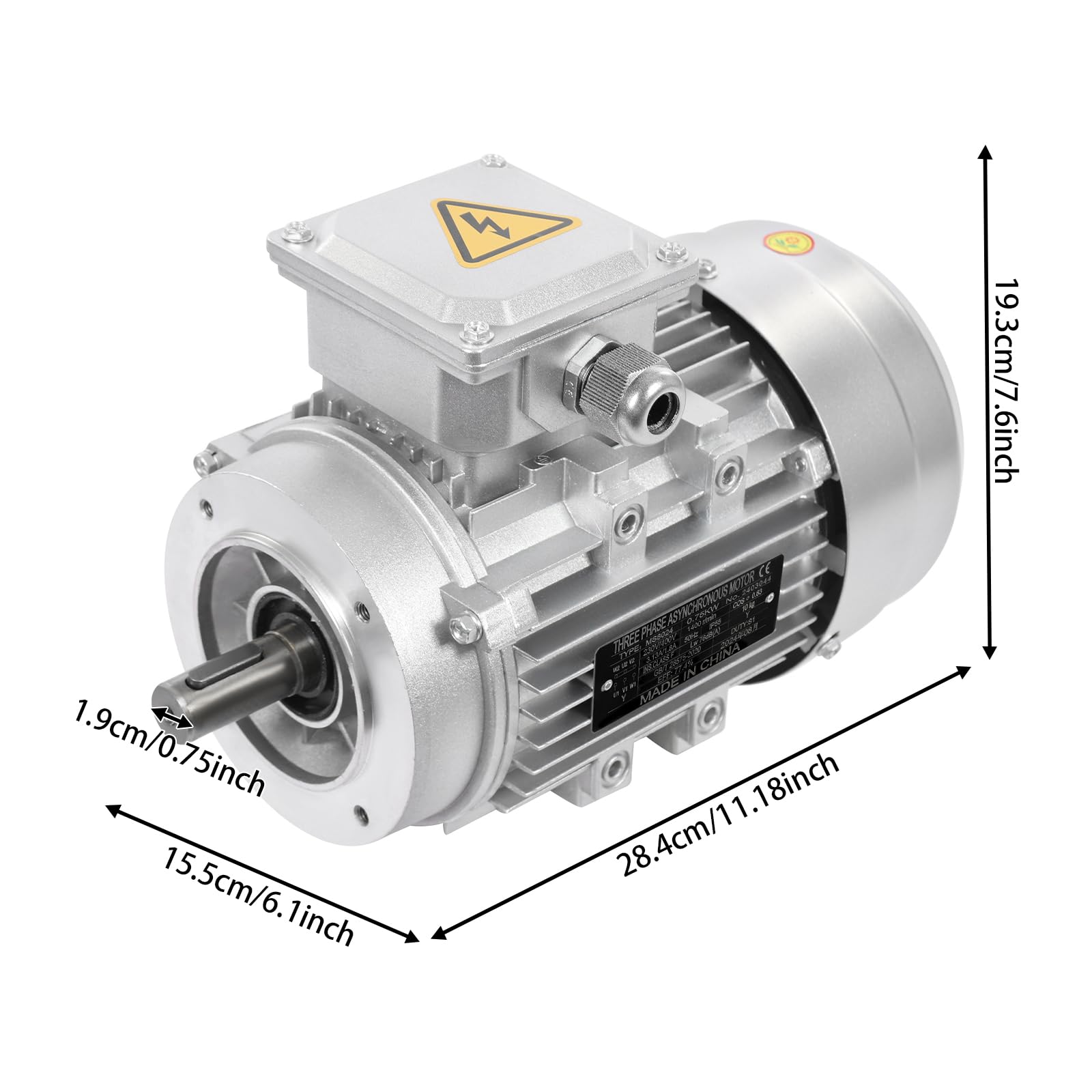 Motor asíncrono de corriente trifásica, 0,75 kW, 1400 rpm, 230/400 V, 3,13/1,8 A, motor eléctrico, S1, diámetro del eje de 19 mm para compresor de bomba y máquinas herramientas